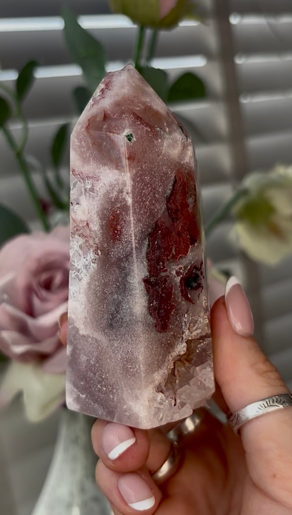 Beautiful, hq, druzy, Pink amethyst tower 10.6cm(h) by 5.8cm(w)