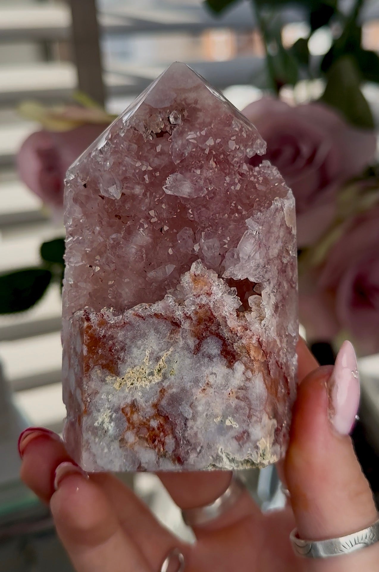 High quality Pink amethyst tower