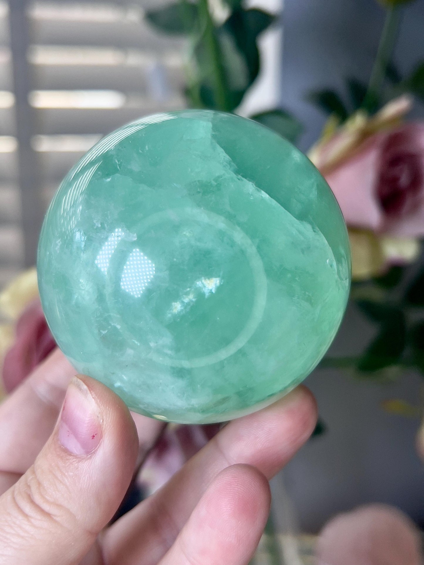 High grade, green fluorite sphere 515g