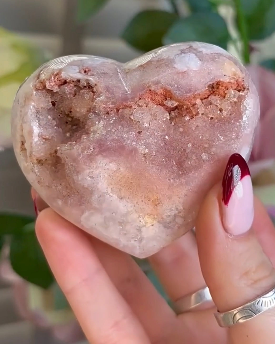 pink amethyst heart - comes with stand