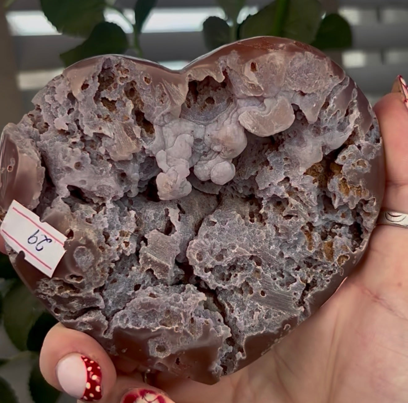 Sugar bubble druzy, pink amethyst heart - comes with stand (11cm)