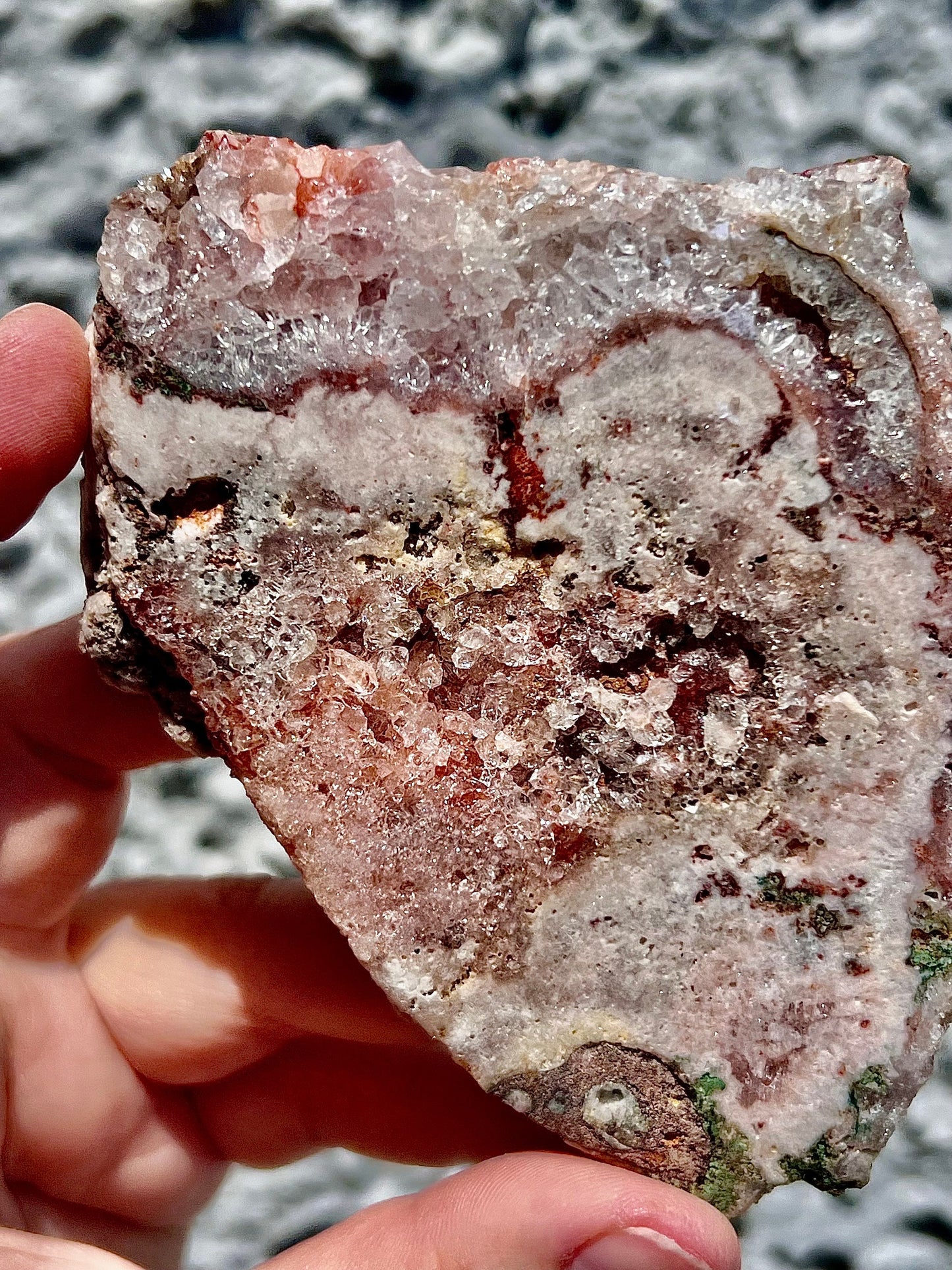 pink amethyst slice with quartz