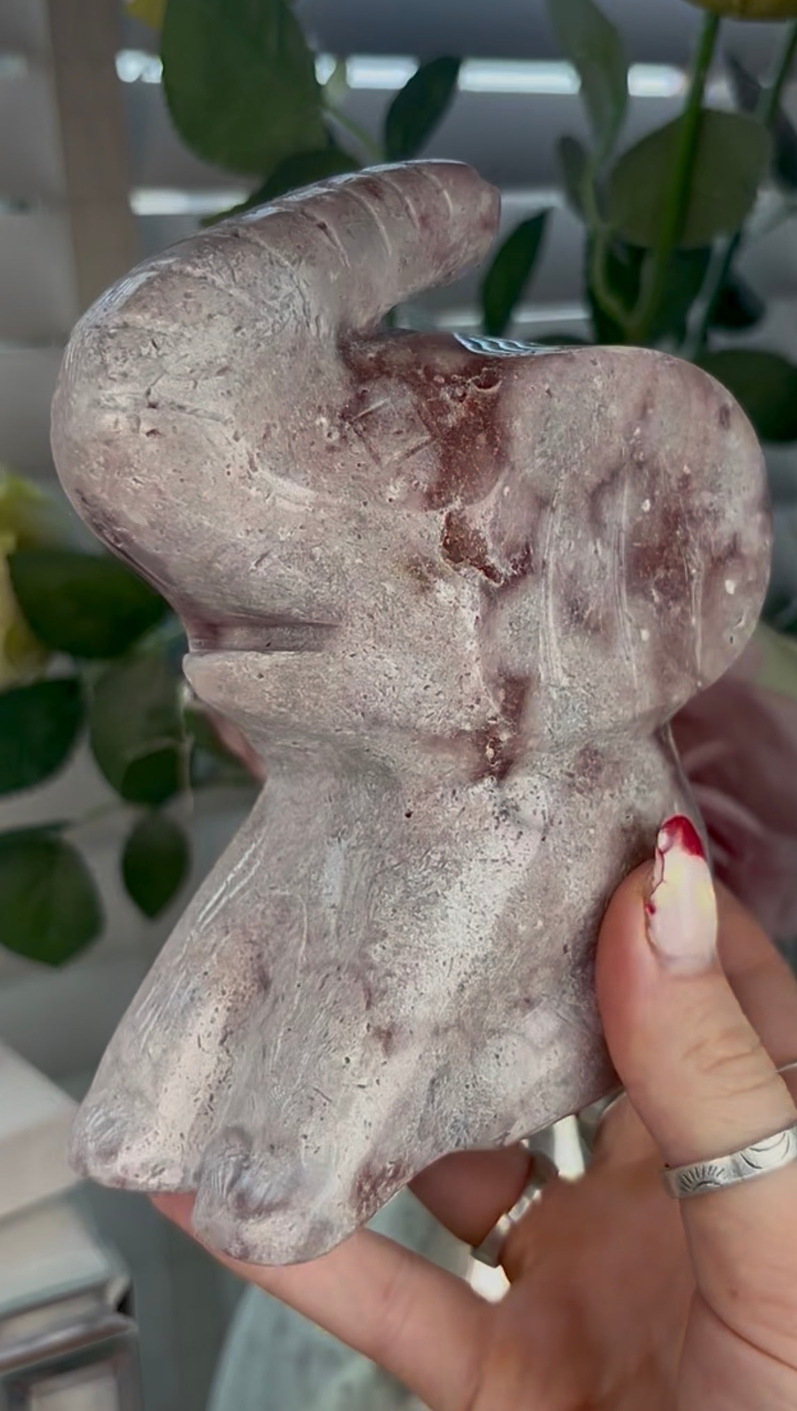 High grade, large, pink amethyst elephant carving