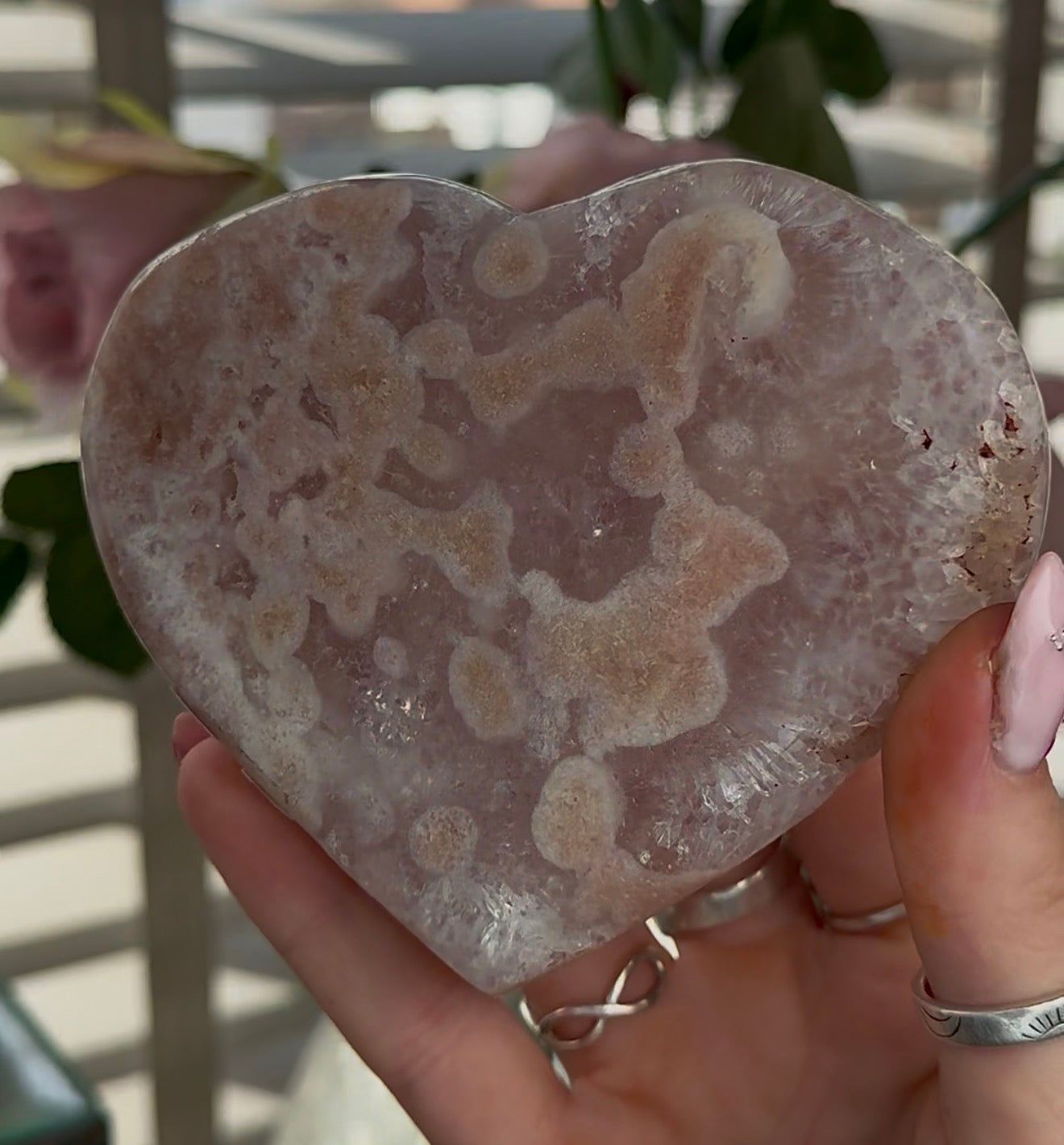 Hq pink amethyst heart with quartz - comes with stand