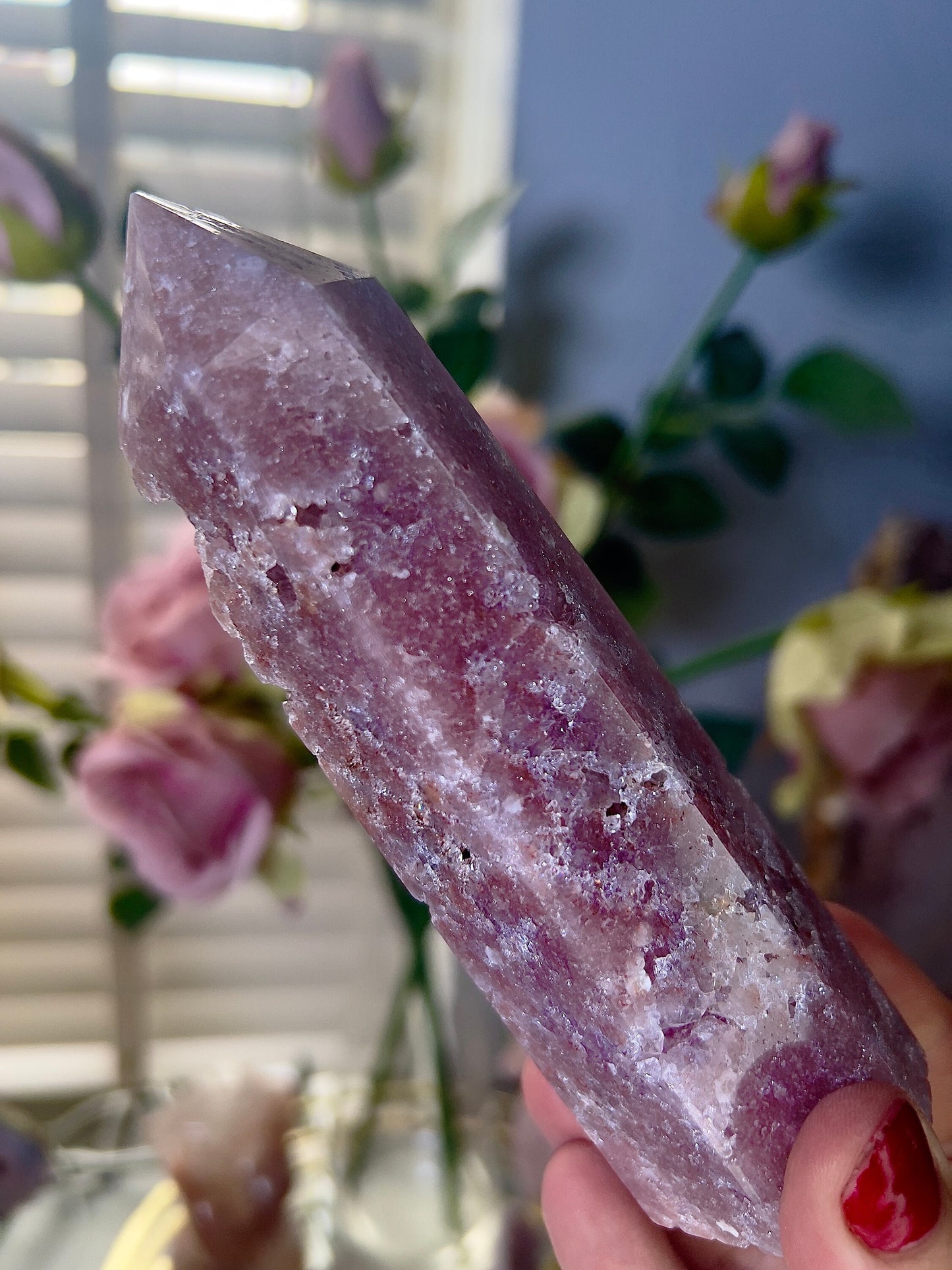 High grade, berry red pink amethyst tower 14cm 315g