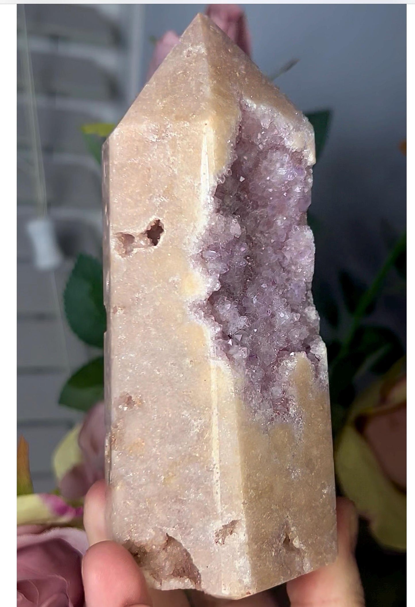 Incredible, High grade, super sparkly, druzy, pink amethyst tower in lemon & lilac tones 554g
