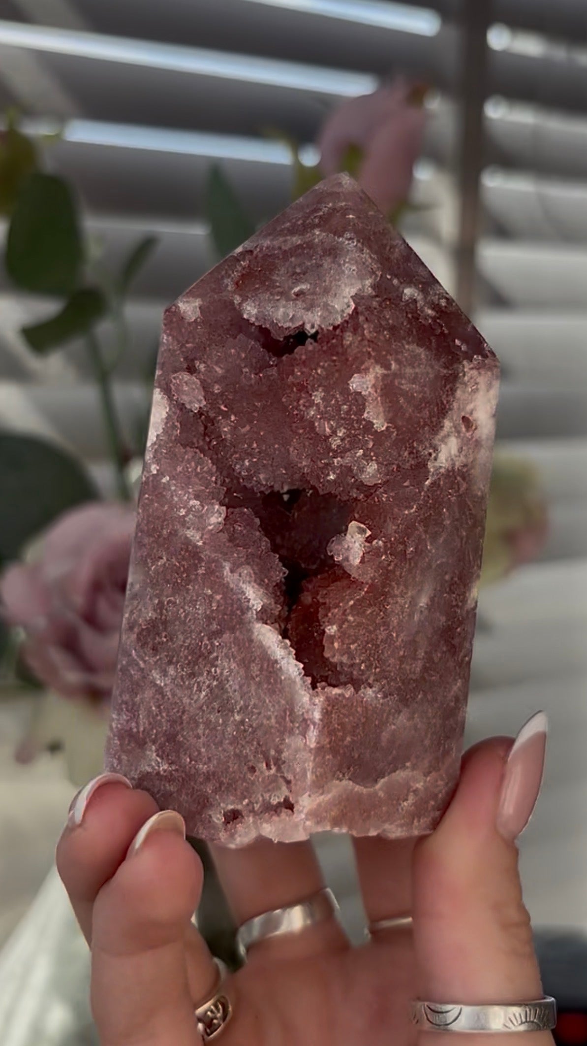 Beautiful, Pink amethyst tower 9.6cm(h) by 5.7cm(w)