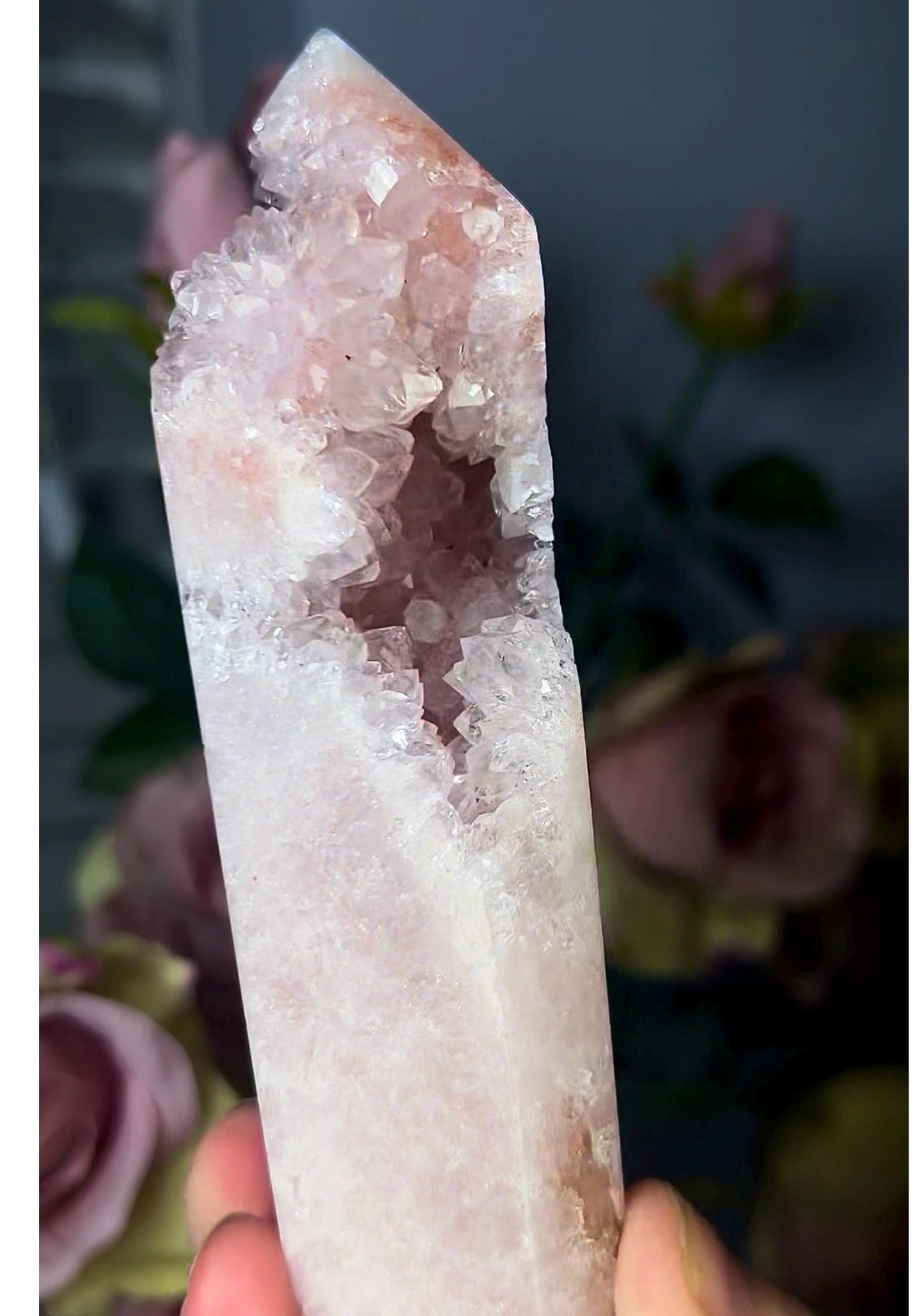 High grade, tall, baby pink amethyst tower 490g