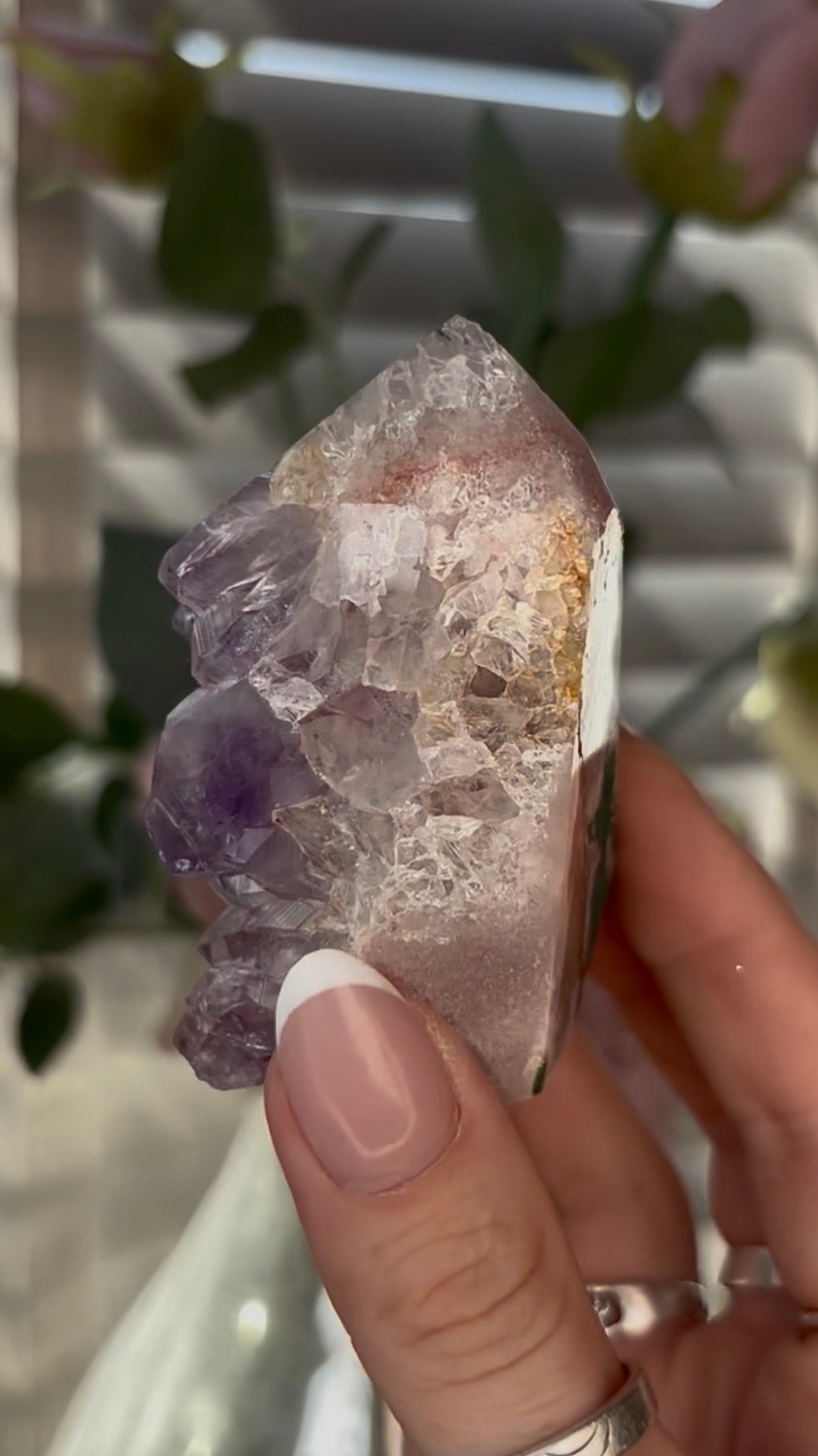 Beautiful, chunky Pink amethyst tower with purple quartz 7cm(h) by 4.5cm(w)