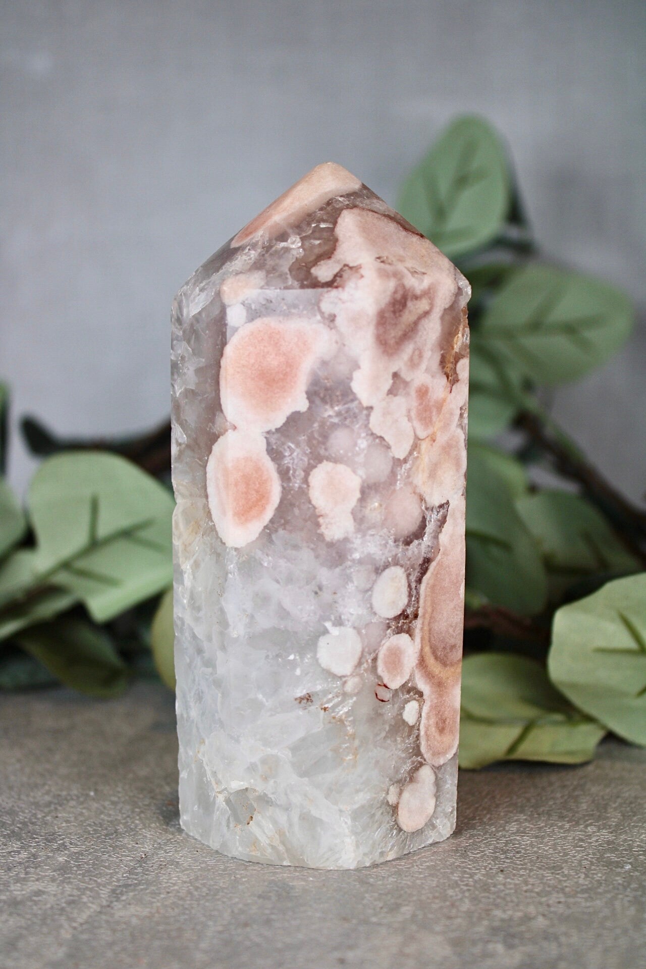 Pink amethyst with quartz tower 645g 13.5cm(H) 5.5cm(W)