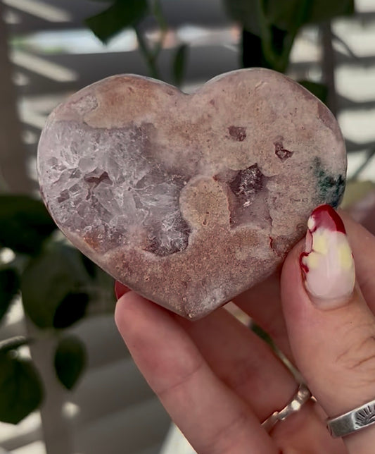pink amethyst heart - comes with stand 6.5cm