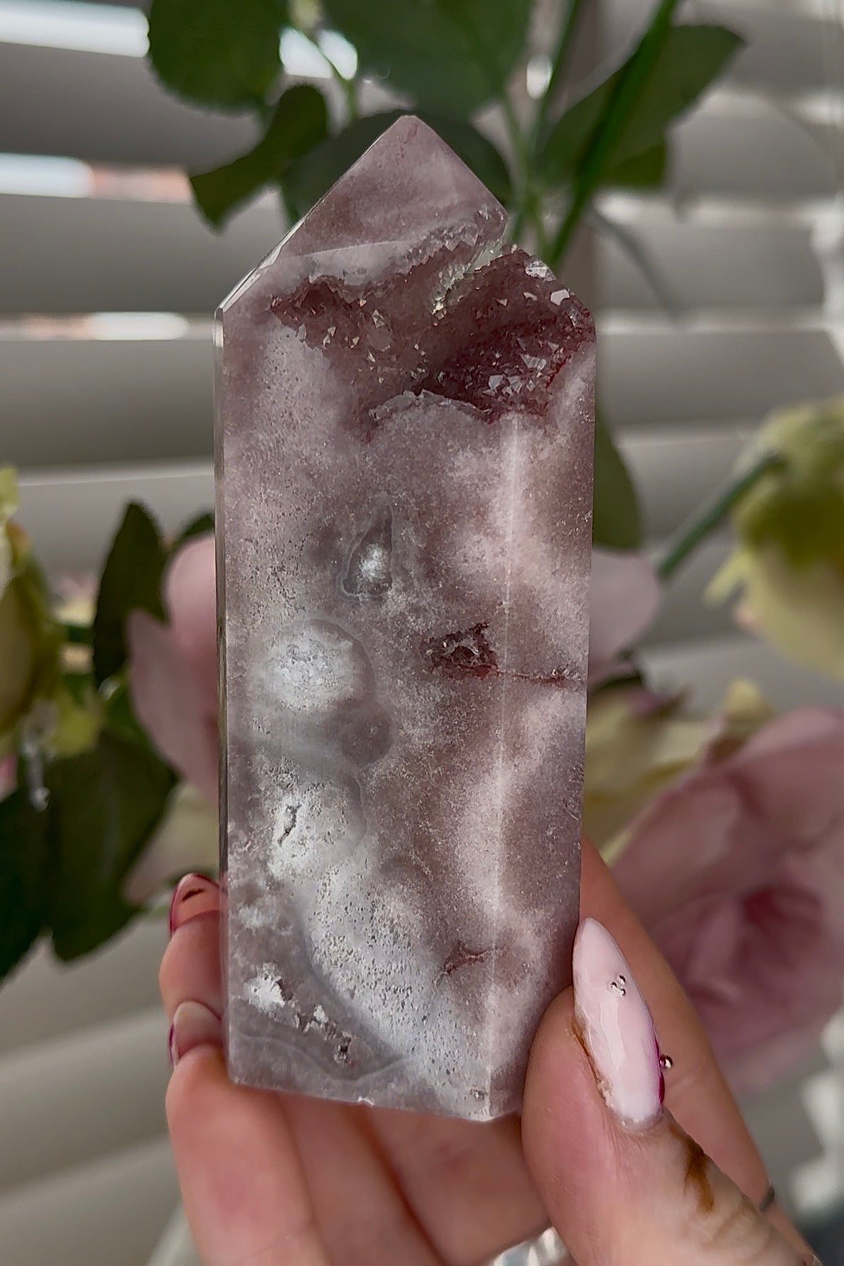 High quality Pink amethyst tower 11cm(h) 4cm(w)