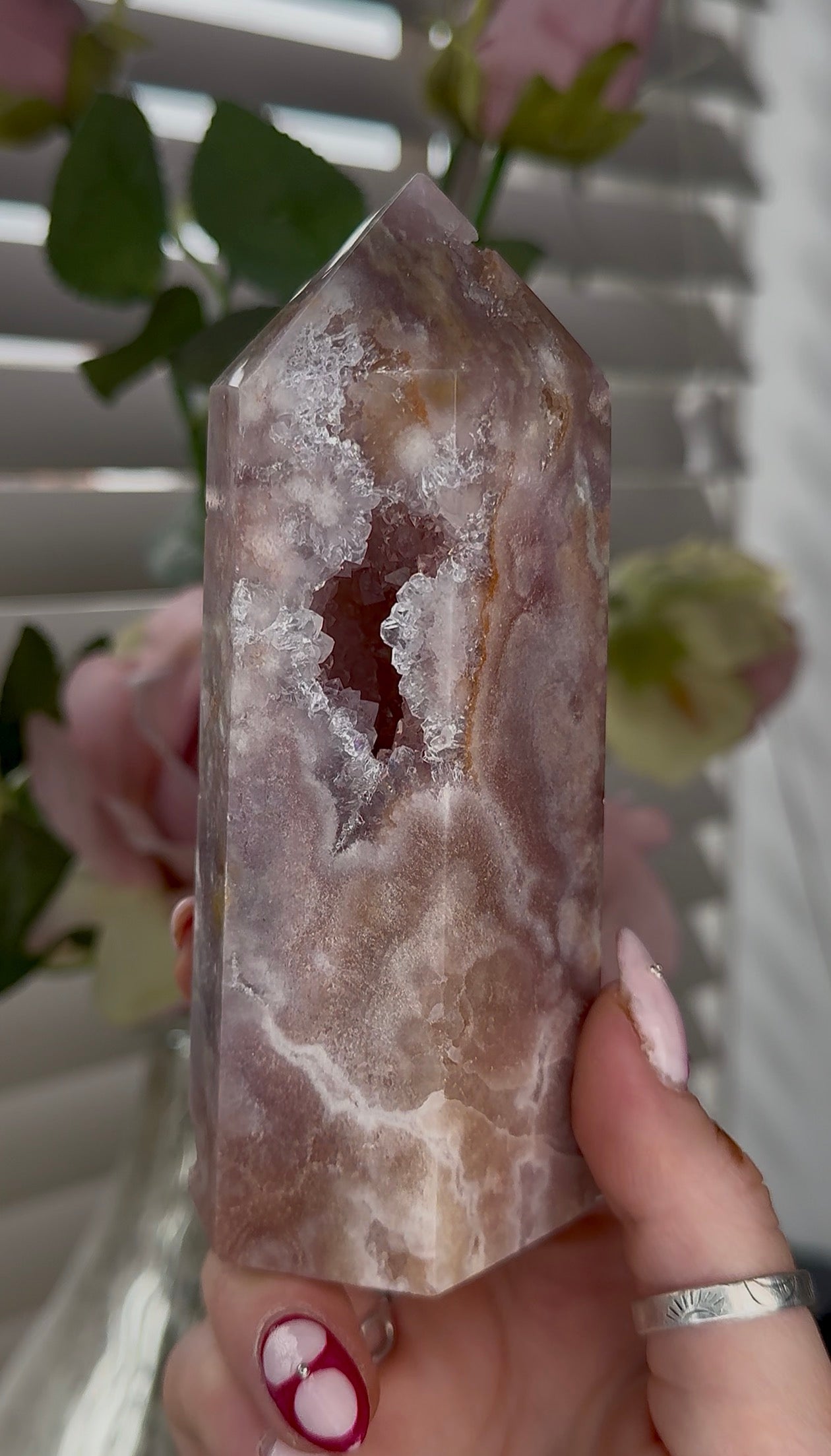 Pink amethyst tower 13cm(h) 5cm(w)