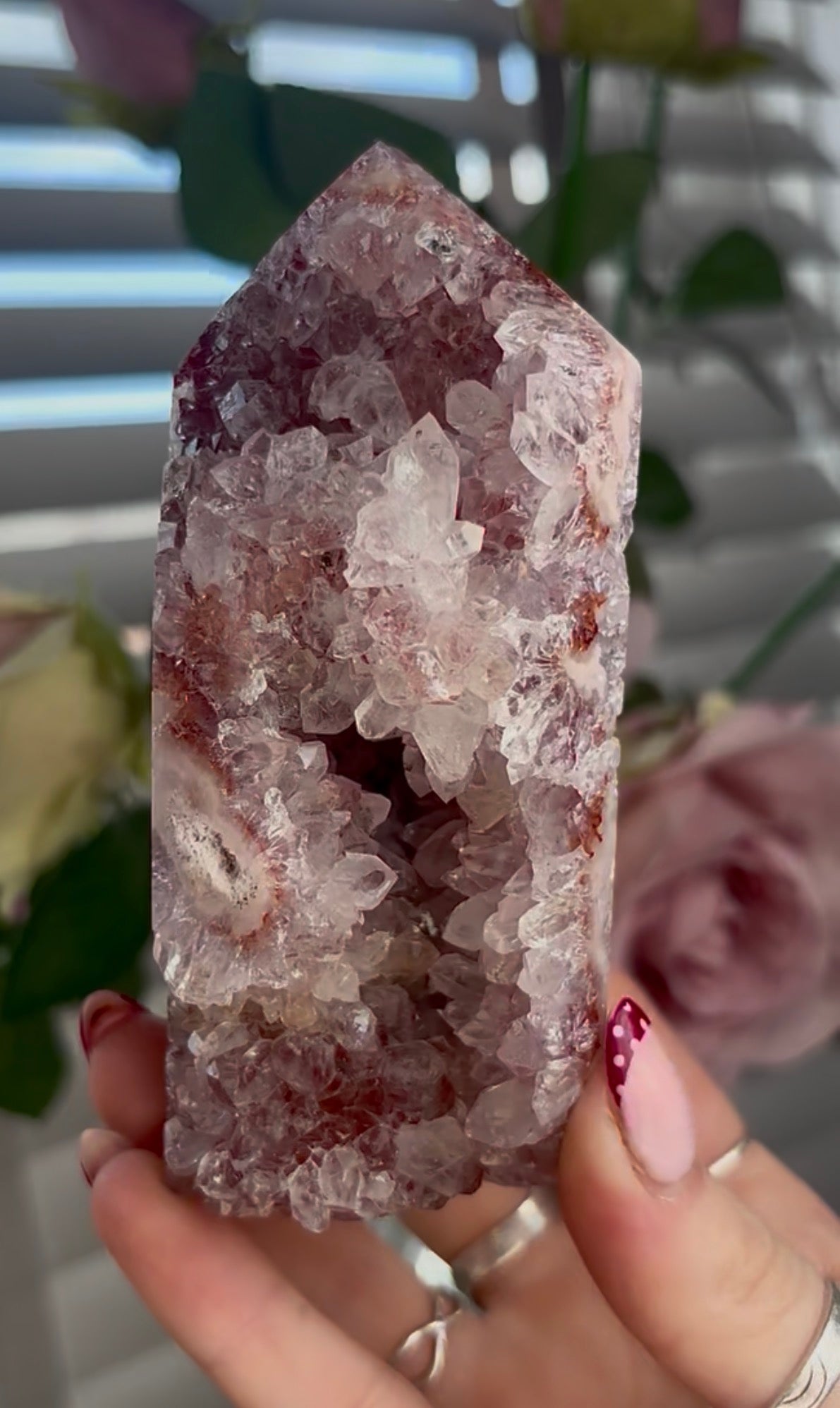 Pink amethyst tower with jasper and quartz
