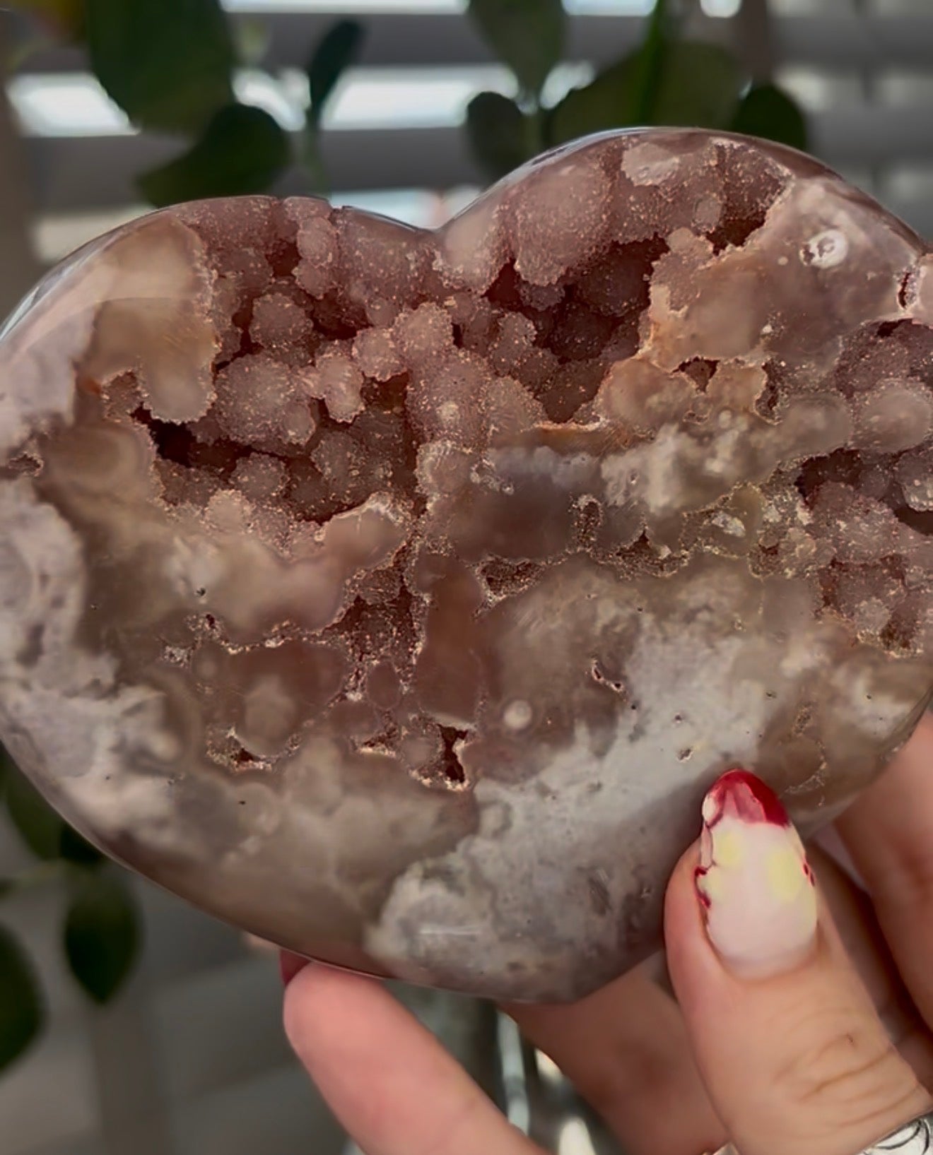 Sugar bubble druzy, pink amethyst heart - comes with stand (11cm)