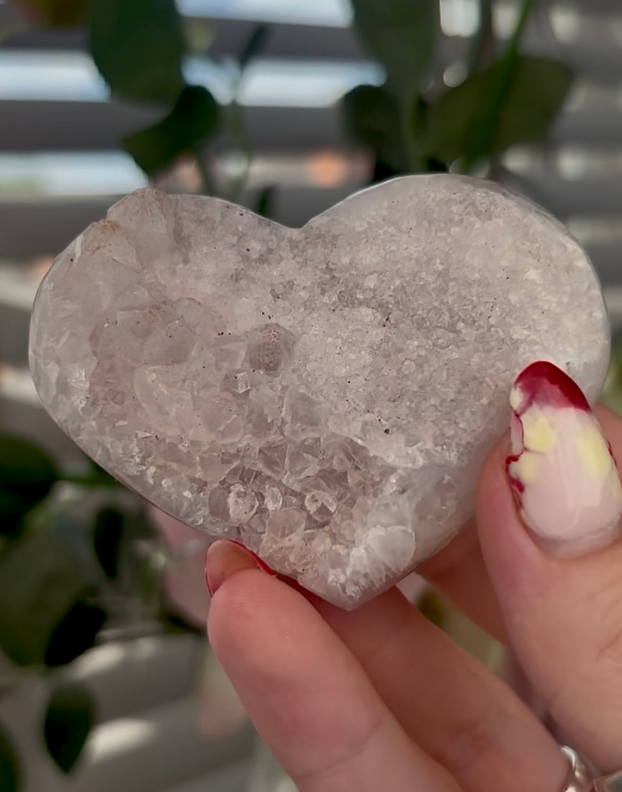 Light toned, pink amethyst heart - comes with stand (7cm)