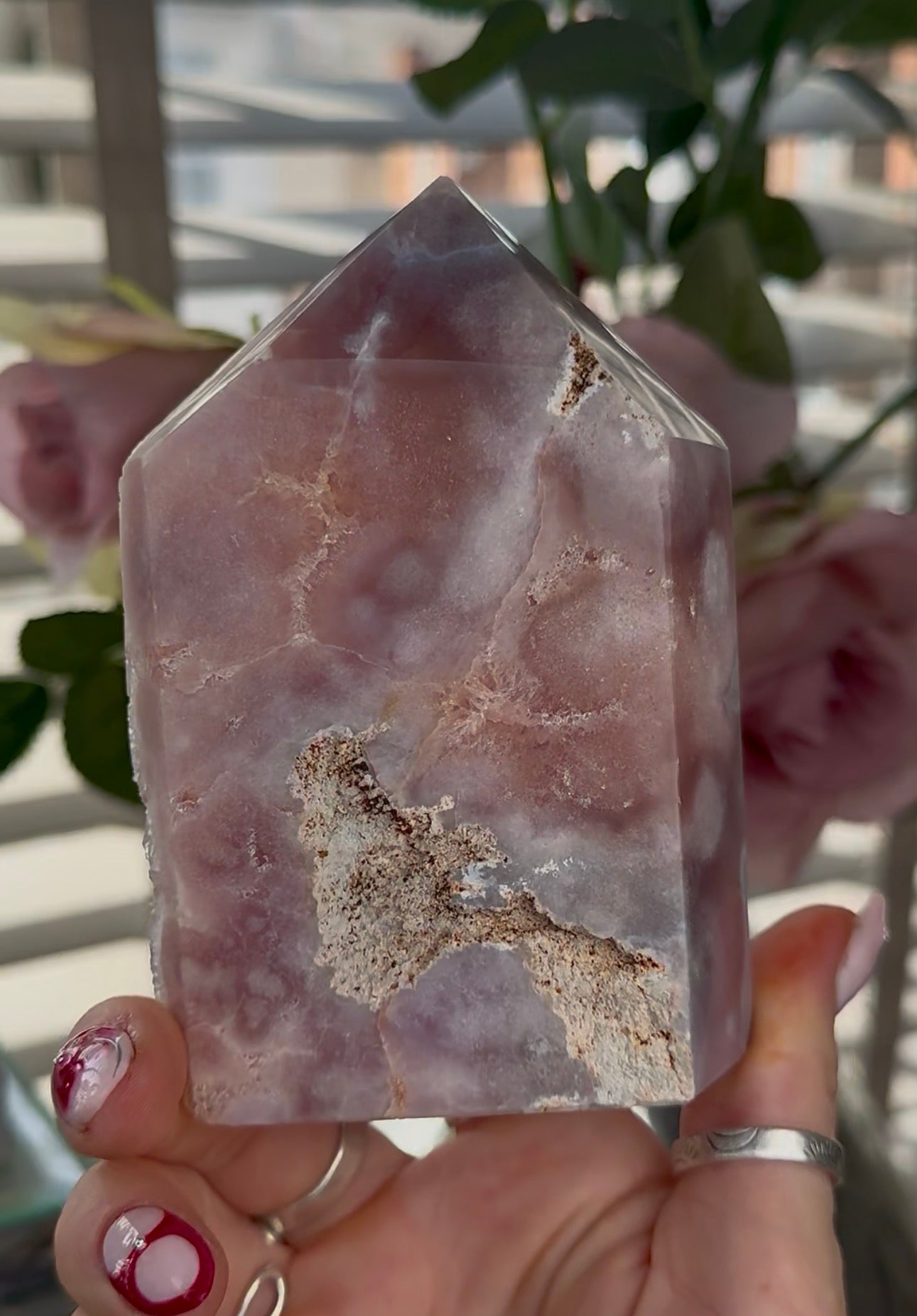 High quality Pink amethyst tower