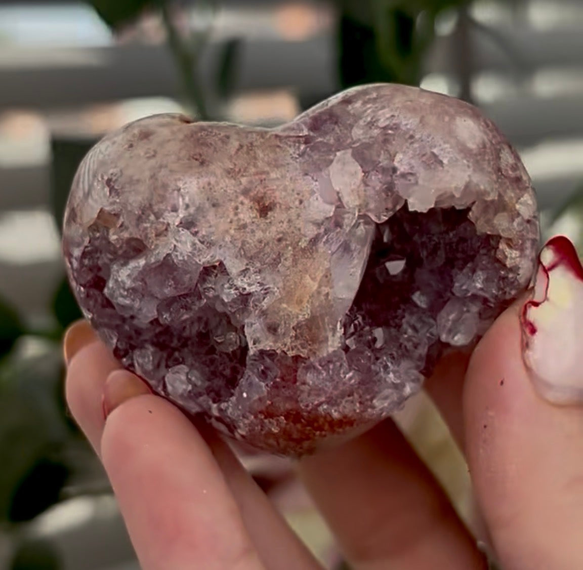 High quality pink amethyst heart - comes with stand