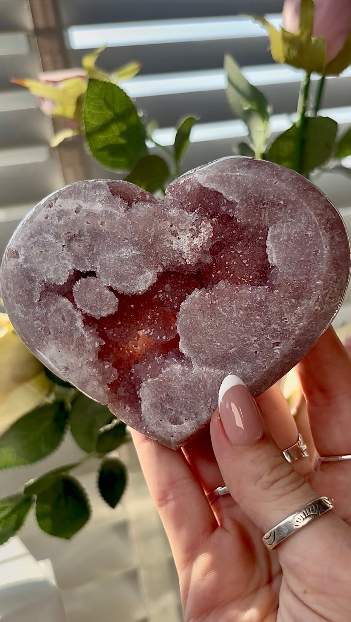 Gorgeous,  pink amethyst heart- comes with stand