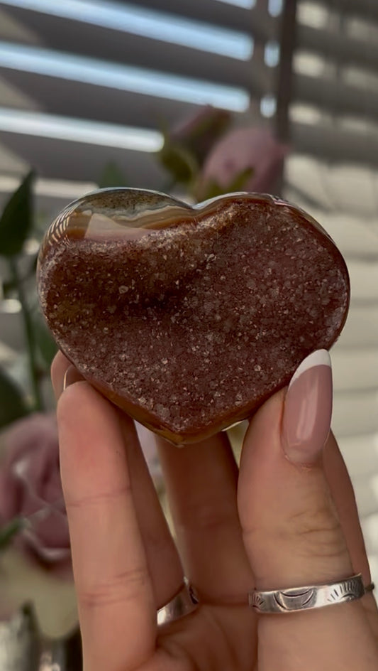 Uruguay, rainbow amethyst heart in rusty tone - comes with stand