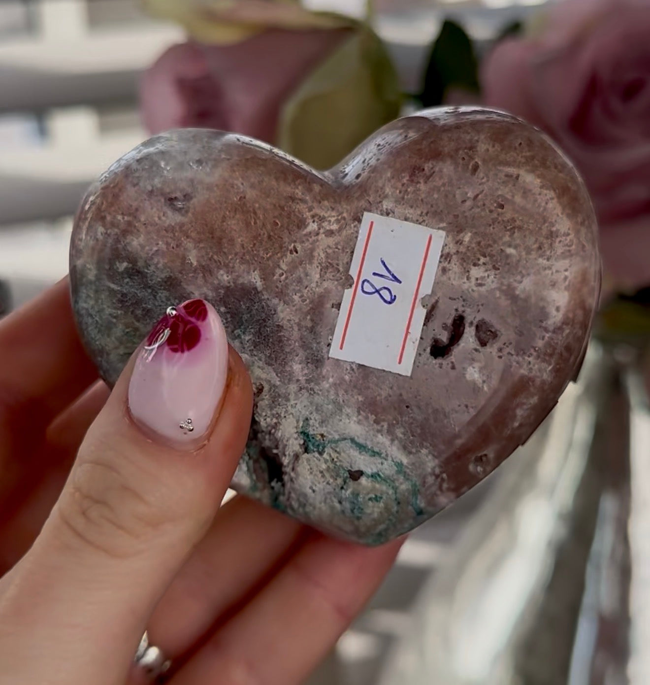 Hq pink amethyst heart with druzy - comes with stand