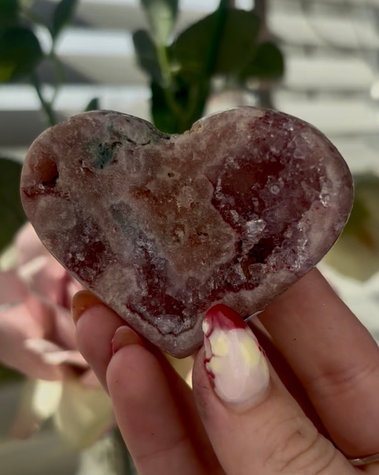 Mini pink amethyst heart  - comes with stand