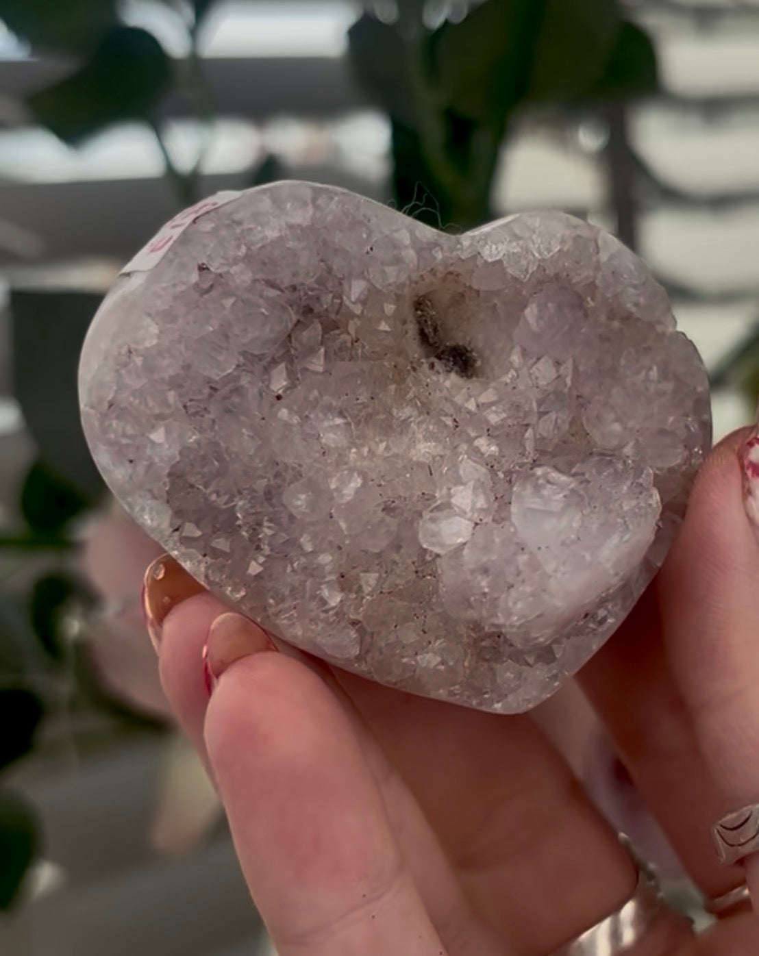 pink amethyst heart - comes with stand