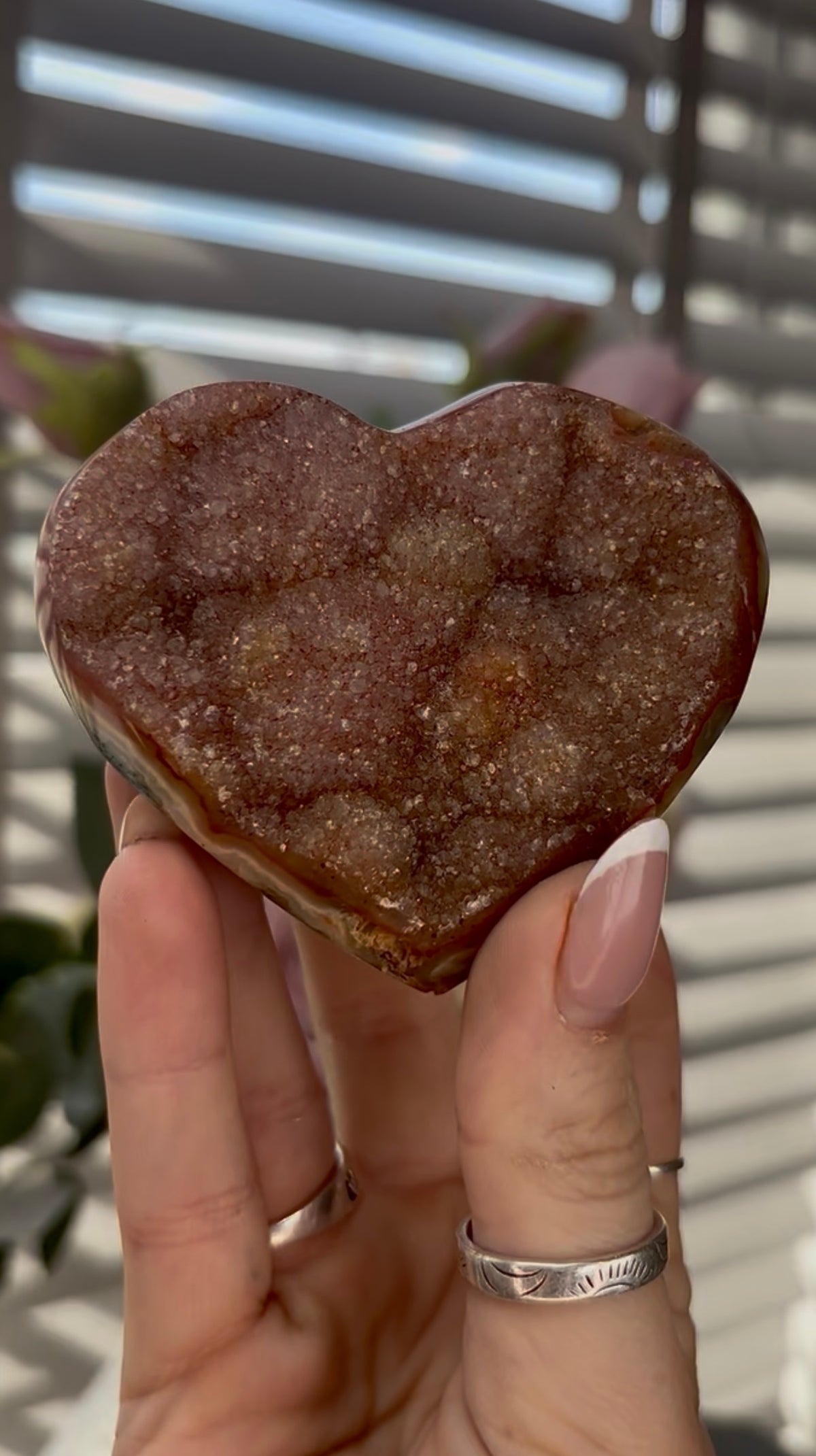 Uruguay, rainbow amethyst heart - comes with stand