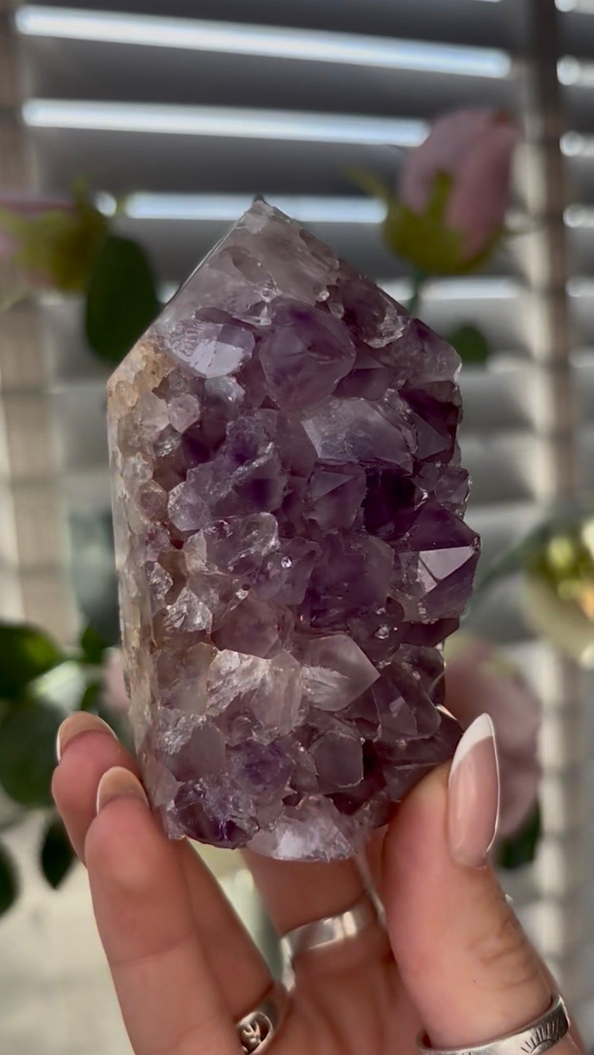 Beautiful, chunky Pink amethyst tower with purple quartz 8.5cm(h) by 5cm(w)