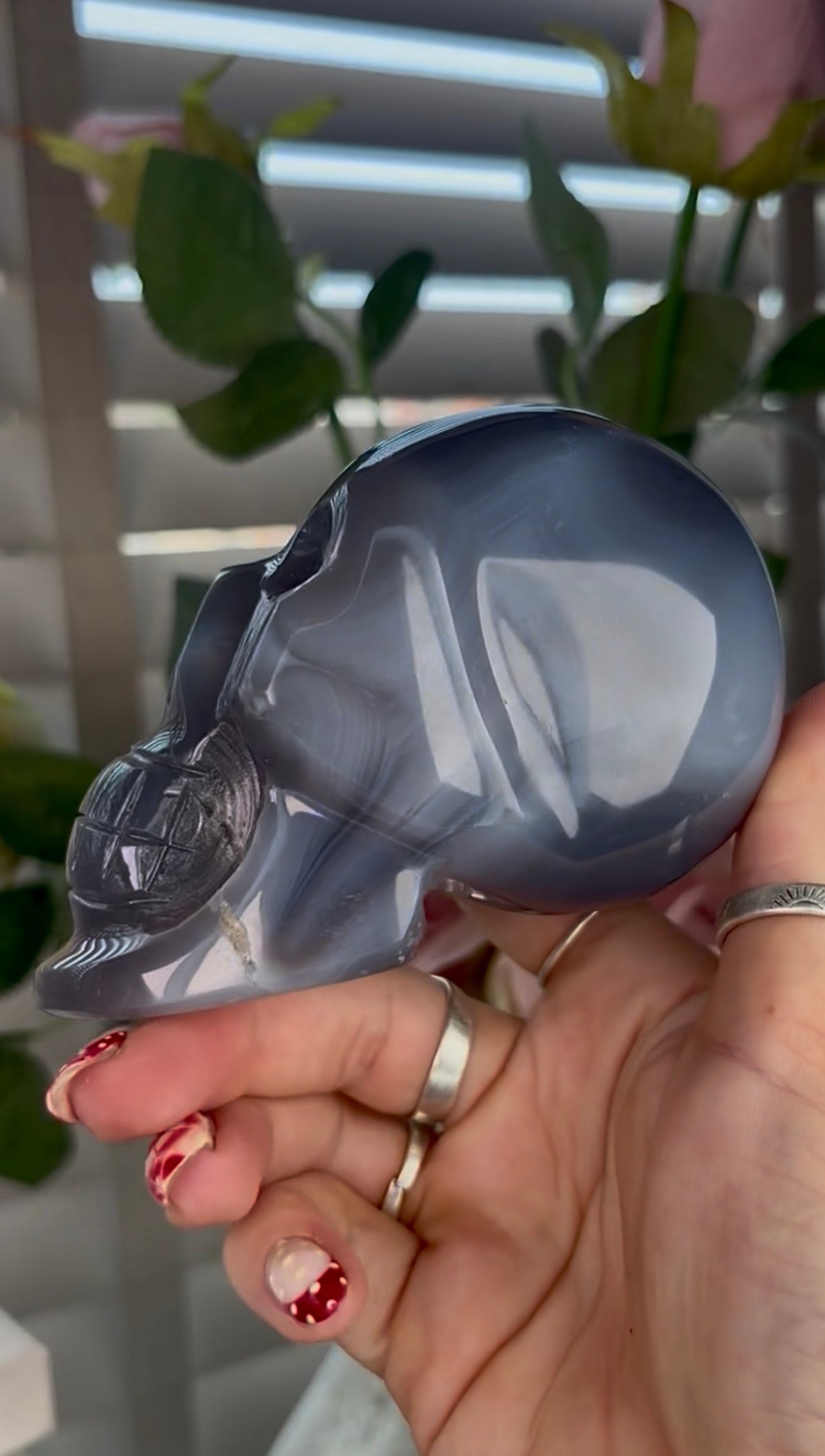 Beautiful, blue banded agate skull