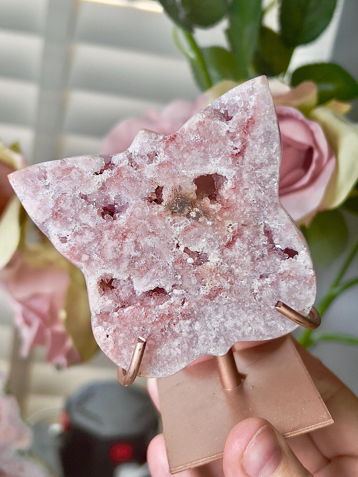 Pink amethyst butterfly on stand