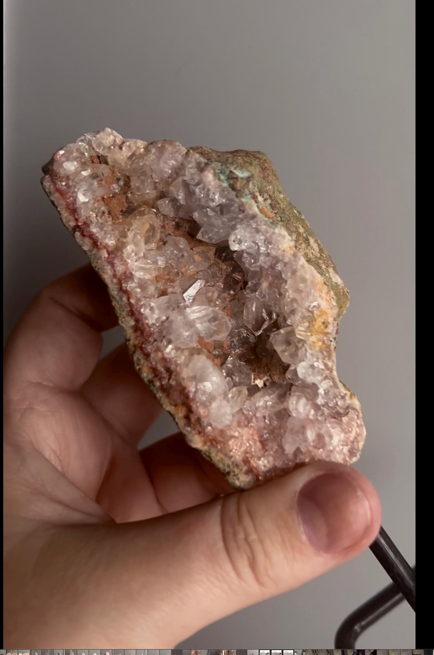 High grade, pink amethyst geode on stand quartz teeth