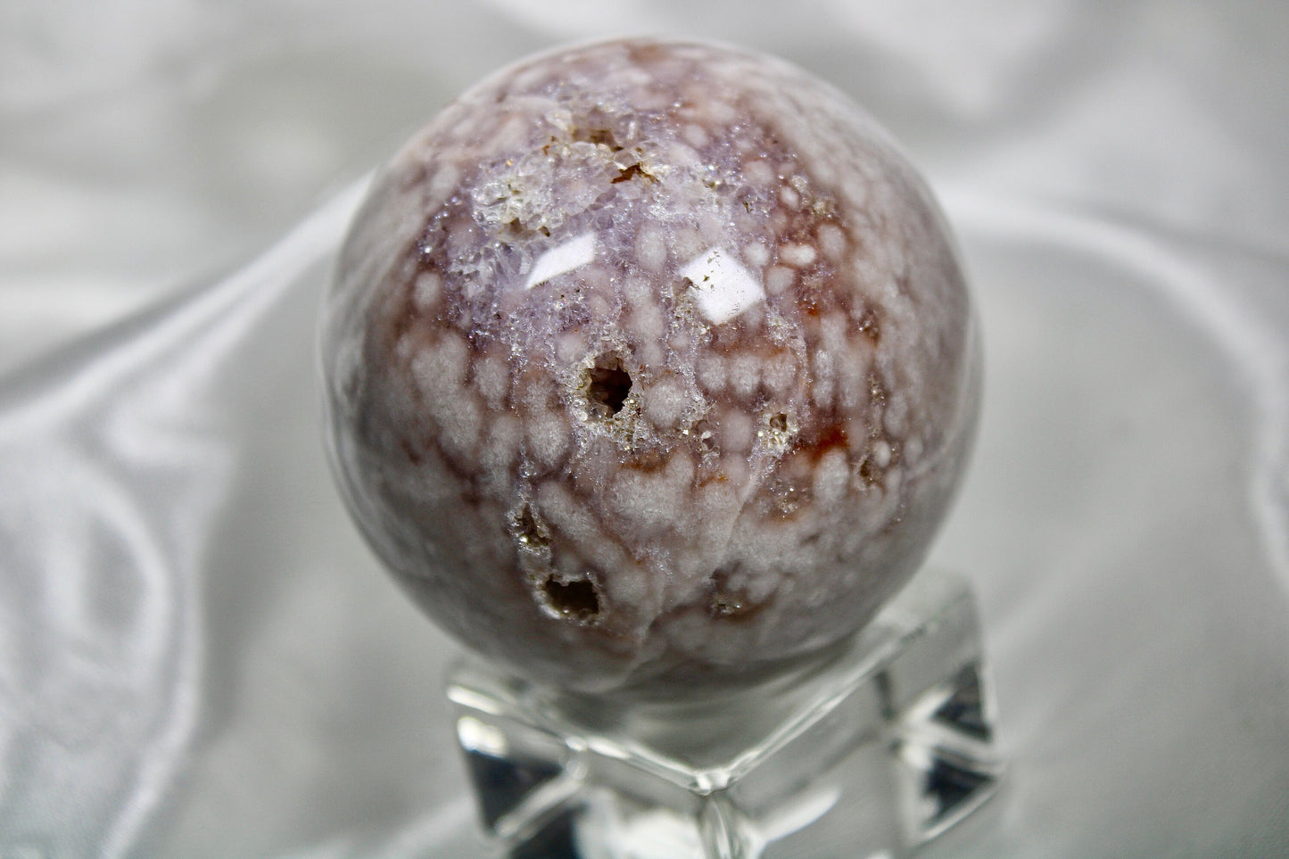 Pink amethyst x flower agate sphere 338g 6cm