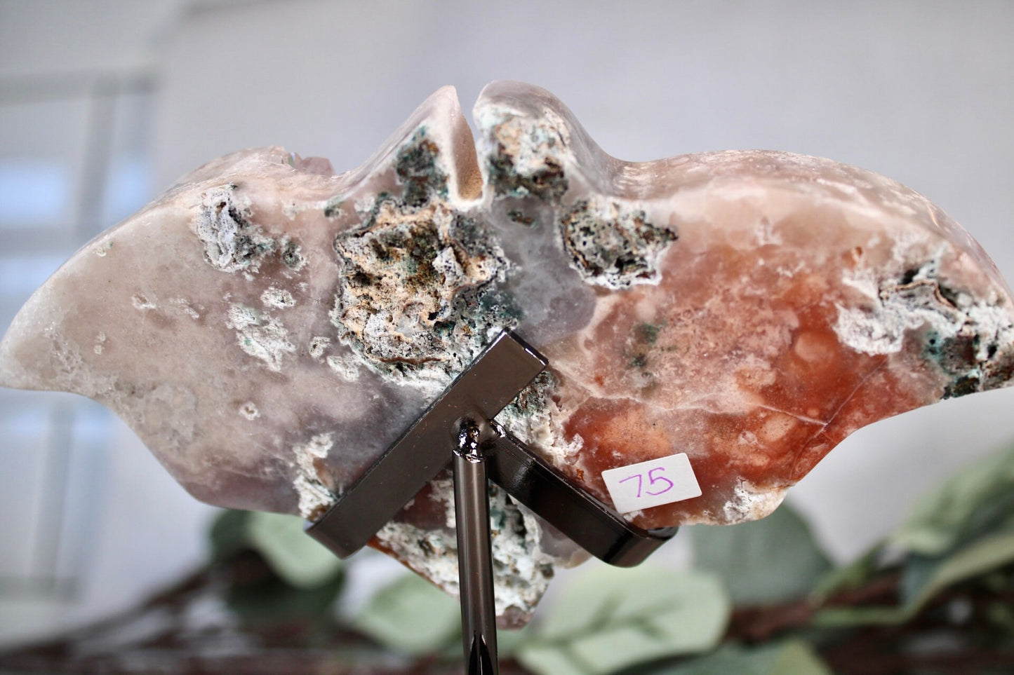 Stunning, high quality, multi coloured, pink amethyst bat carving 340g 15cm(W) 9cm(H)