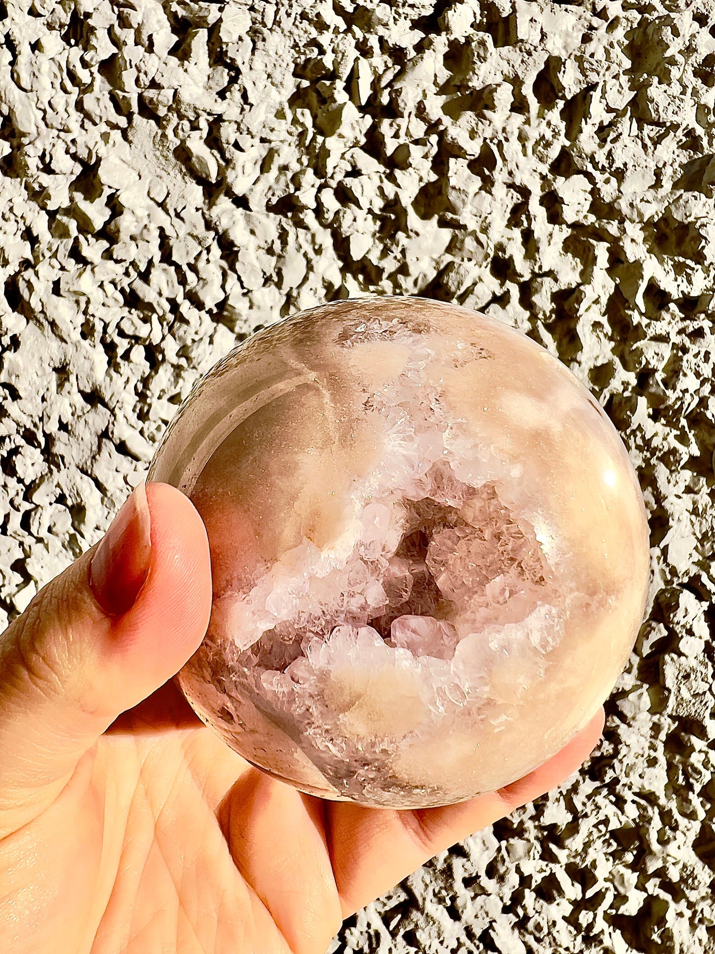 Beautiful, druzy, pink amethyst sphere with lilac druzy 660g 8cm