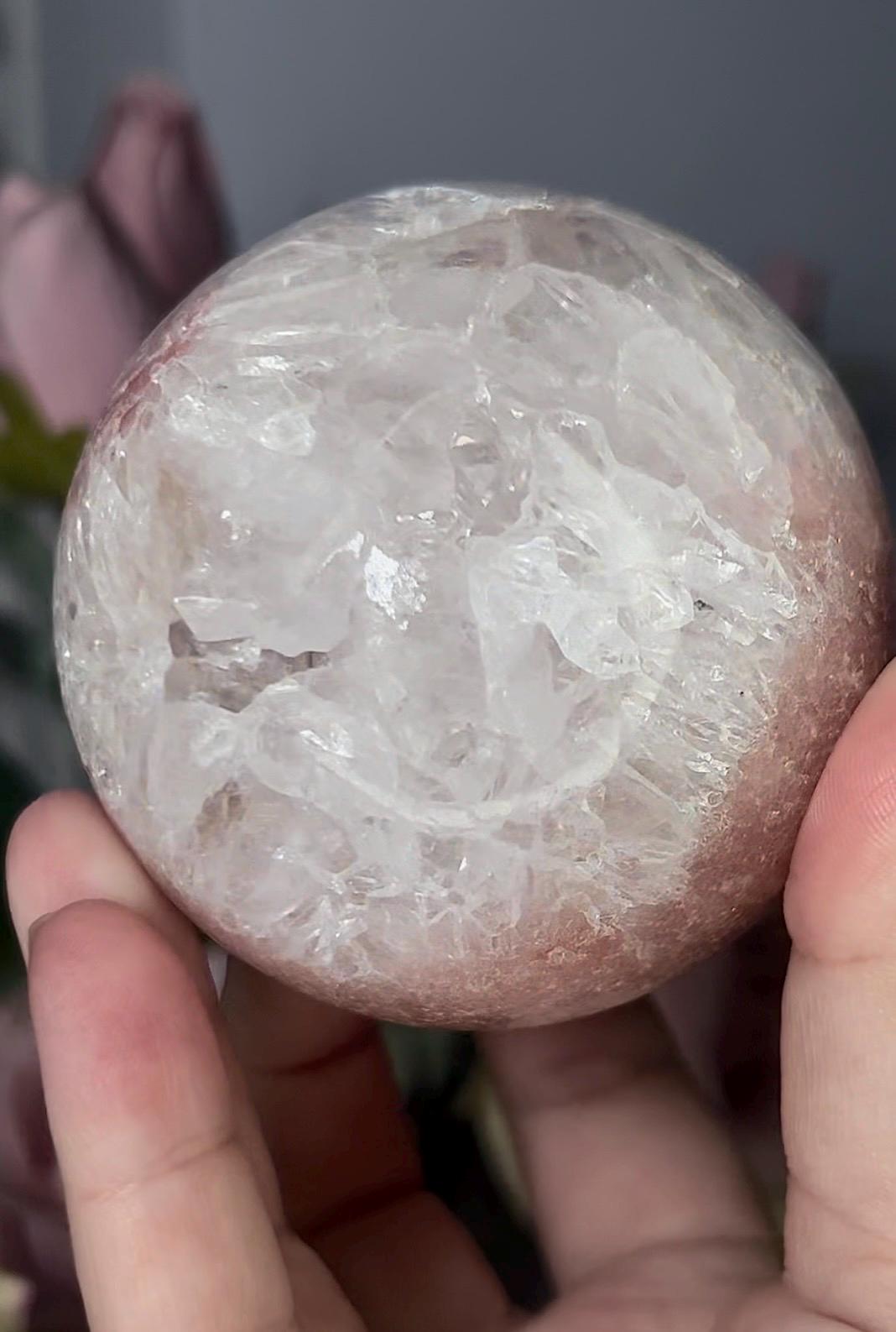 High grade, pink amethyst sphere with quartz 521g