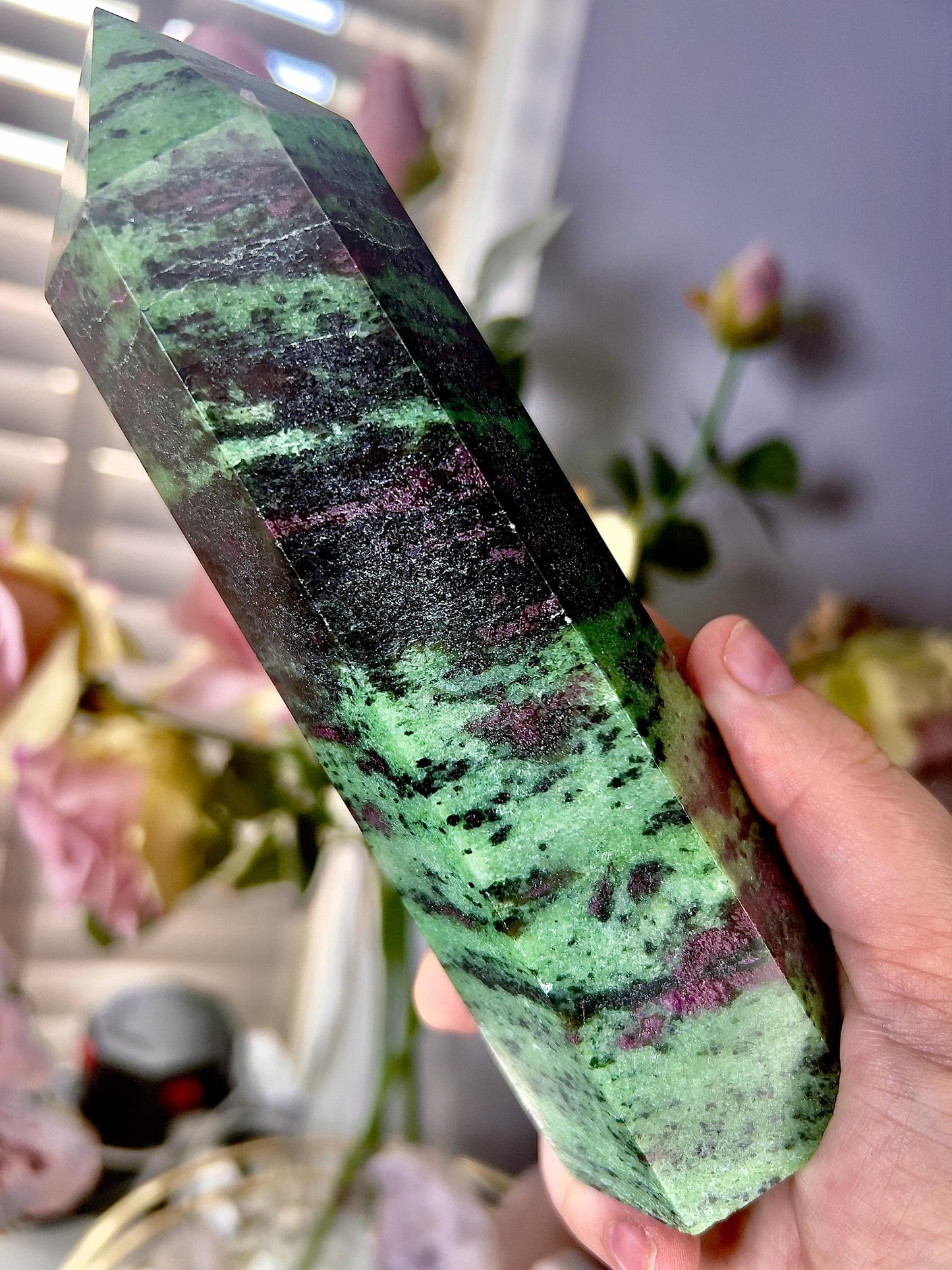 Large, high grade, ruby in zoisite tower 735g