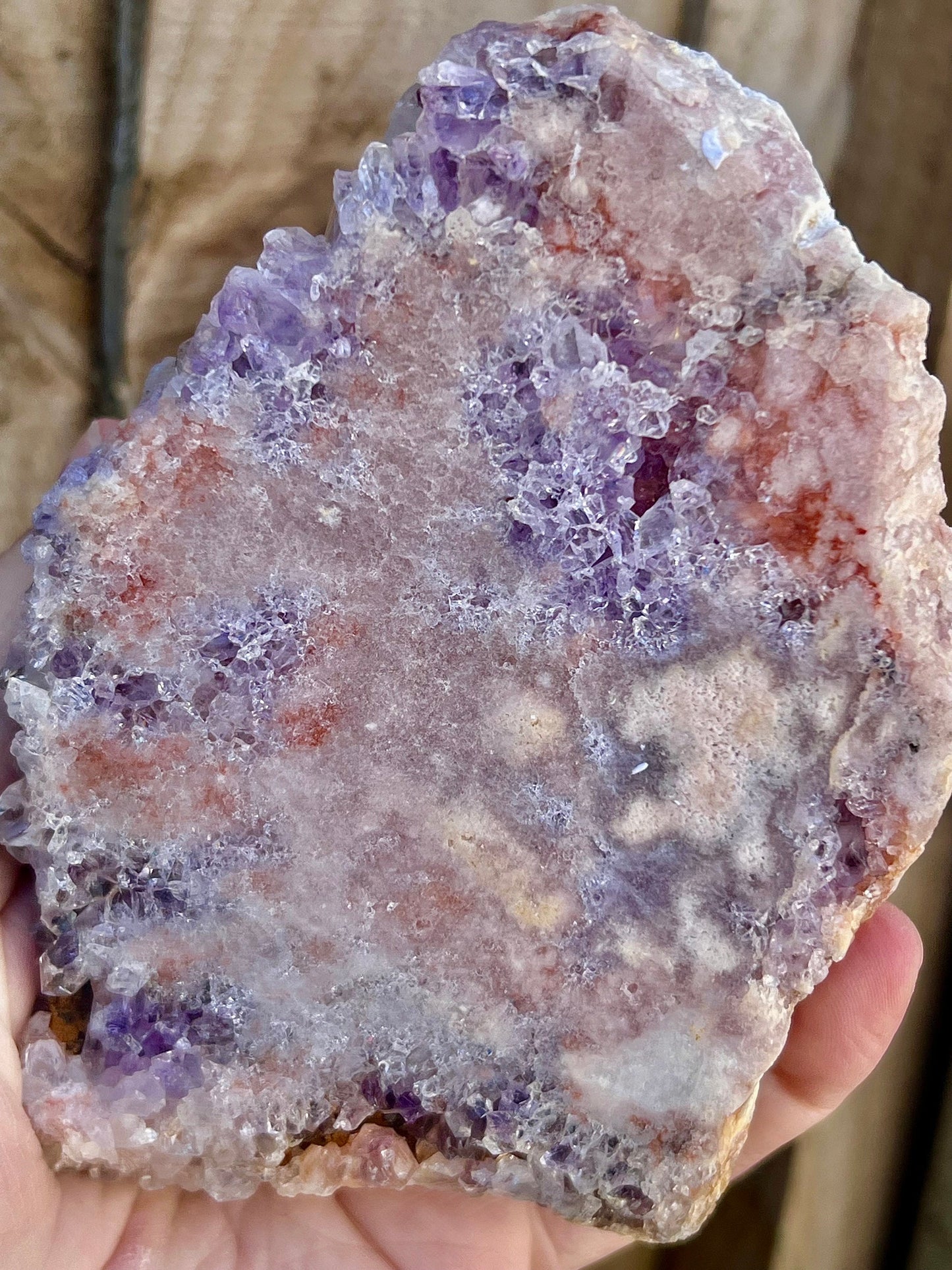 pink amethyst slab with purple quartz
