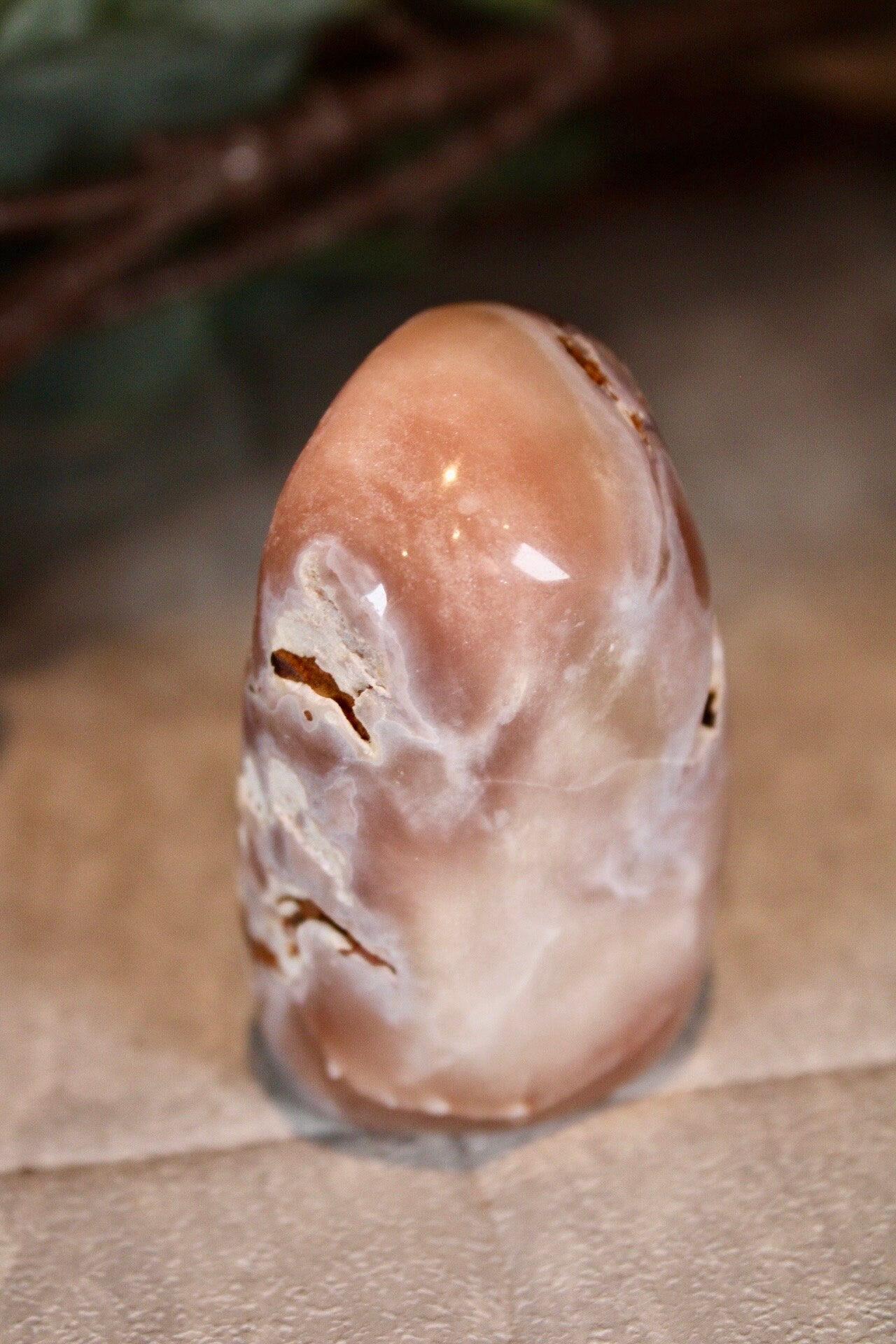 pink amethyst freeform with open druzy cave 135g