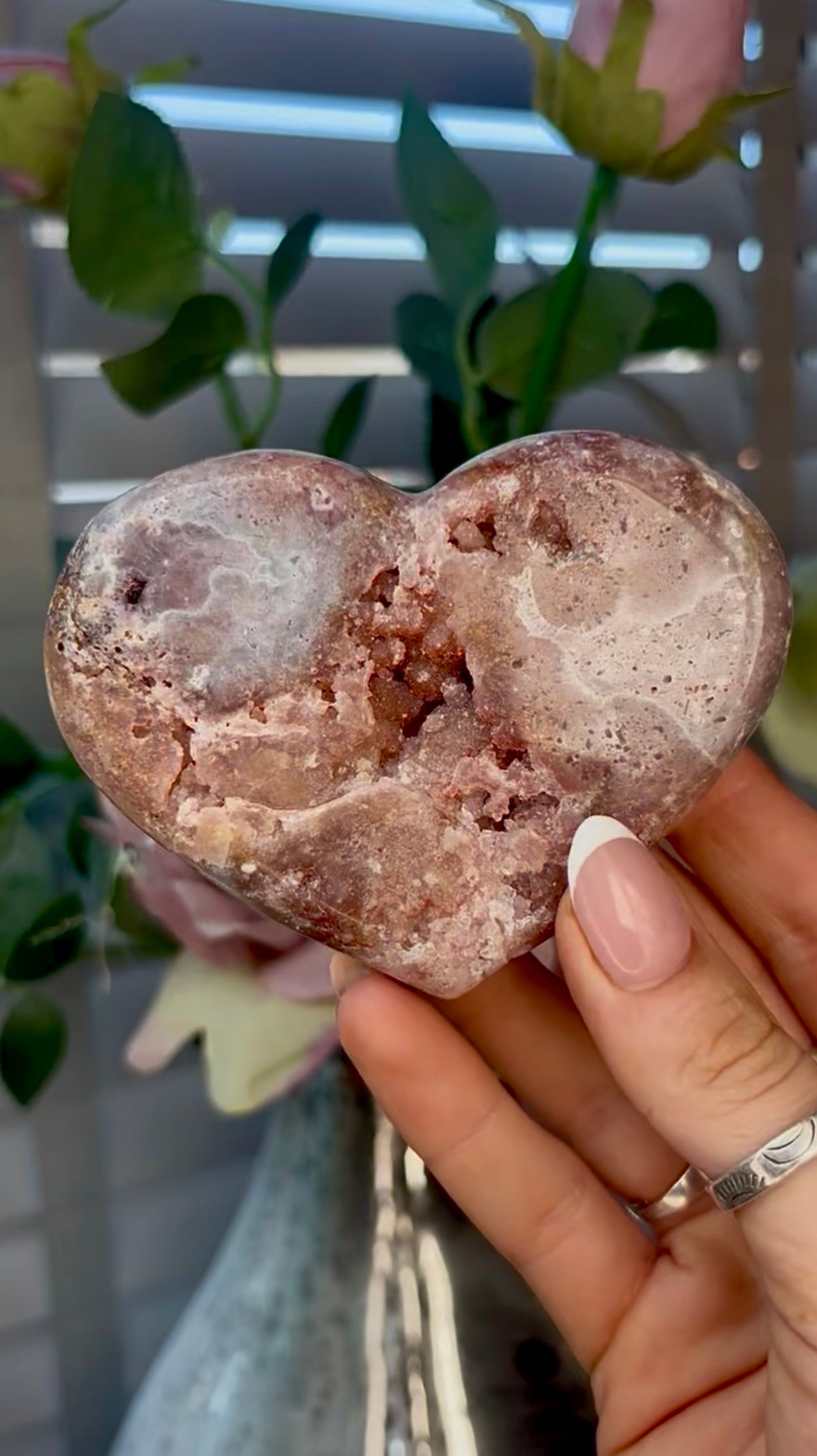 Gorgeous, pink amethyst heart - comes with stand