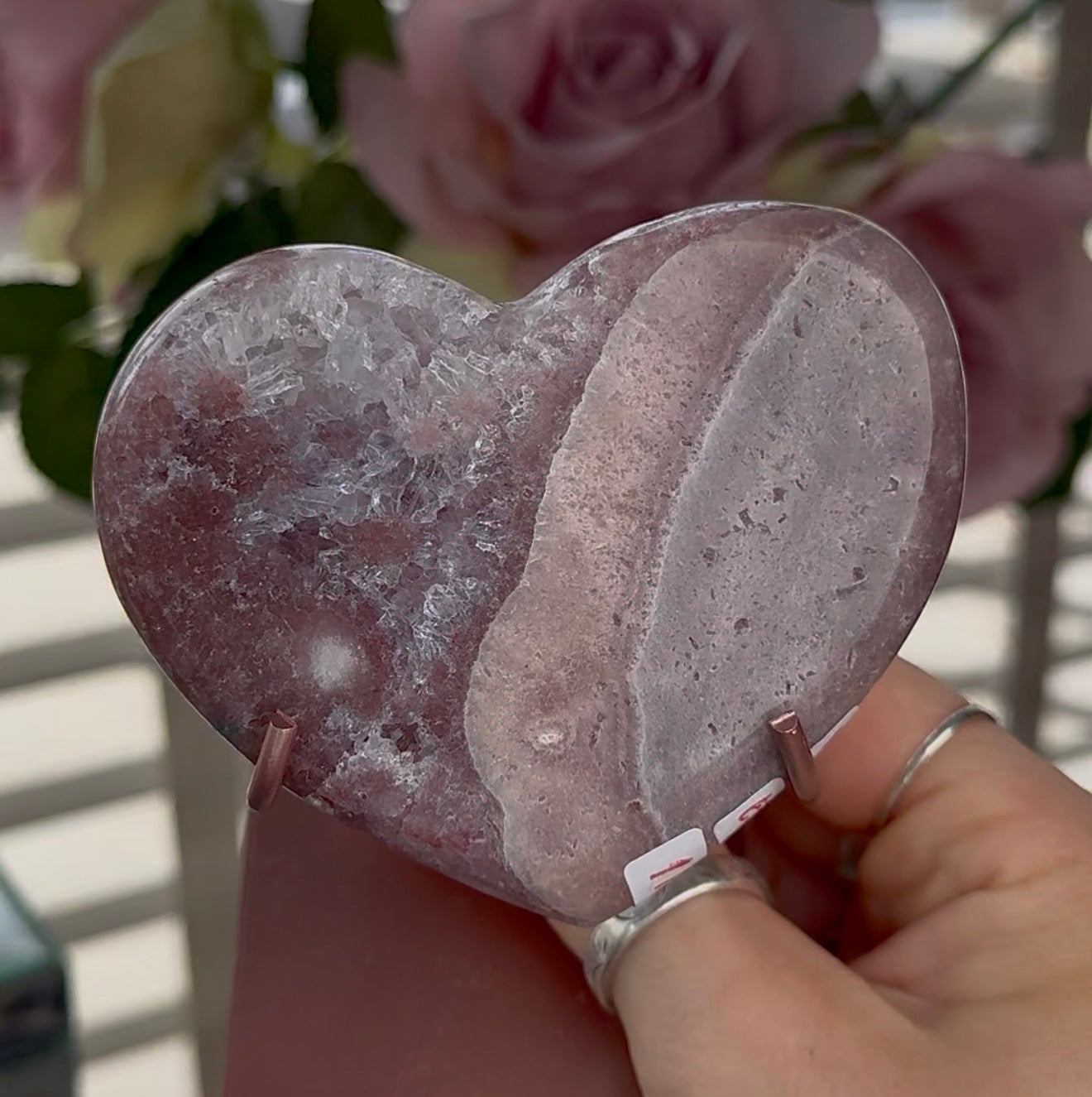 Hq pink amethyst heart - comes with stand