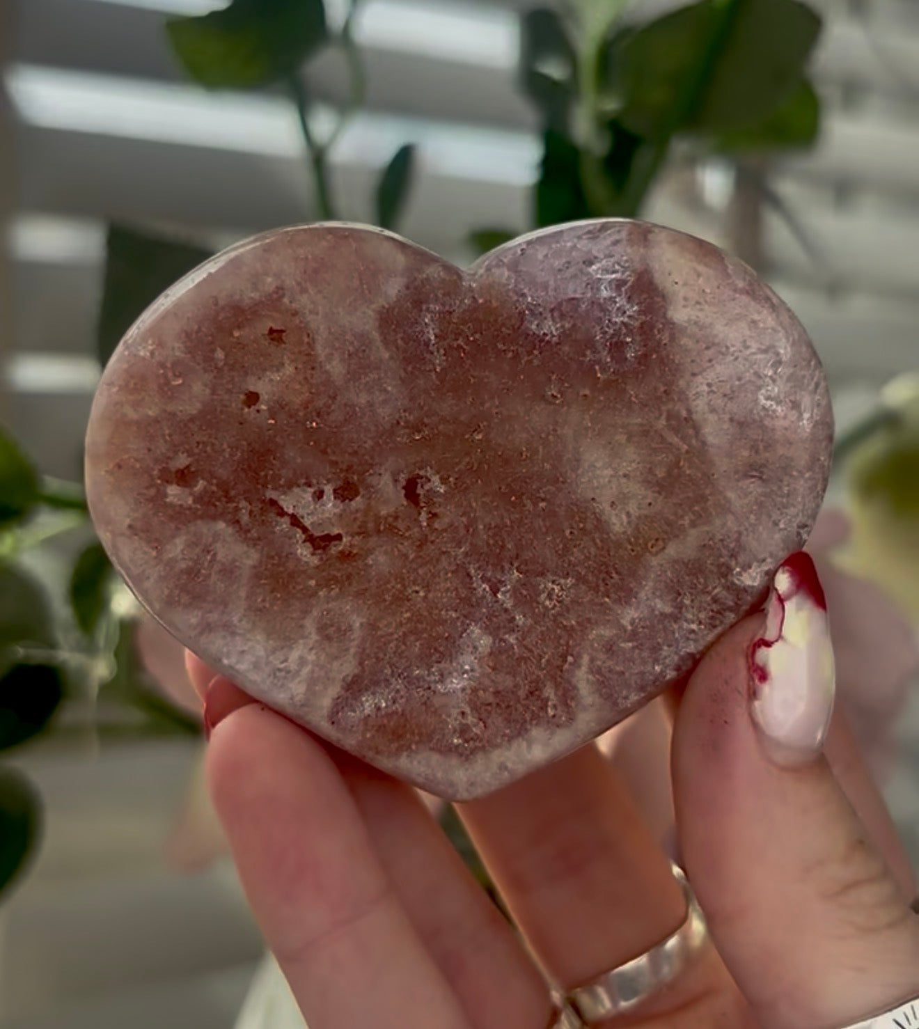 Mini pink amethyst heart - comes with stand