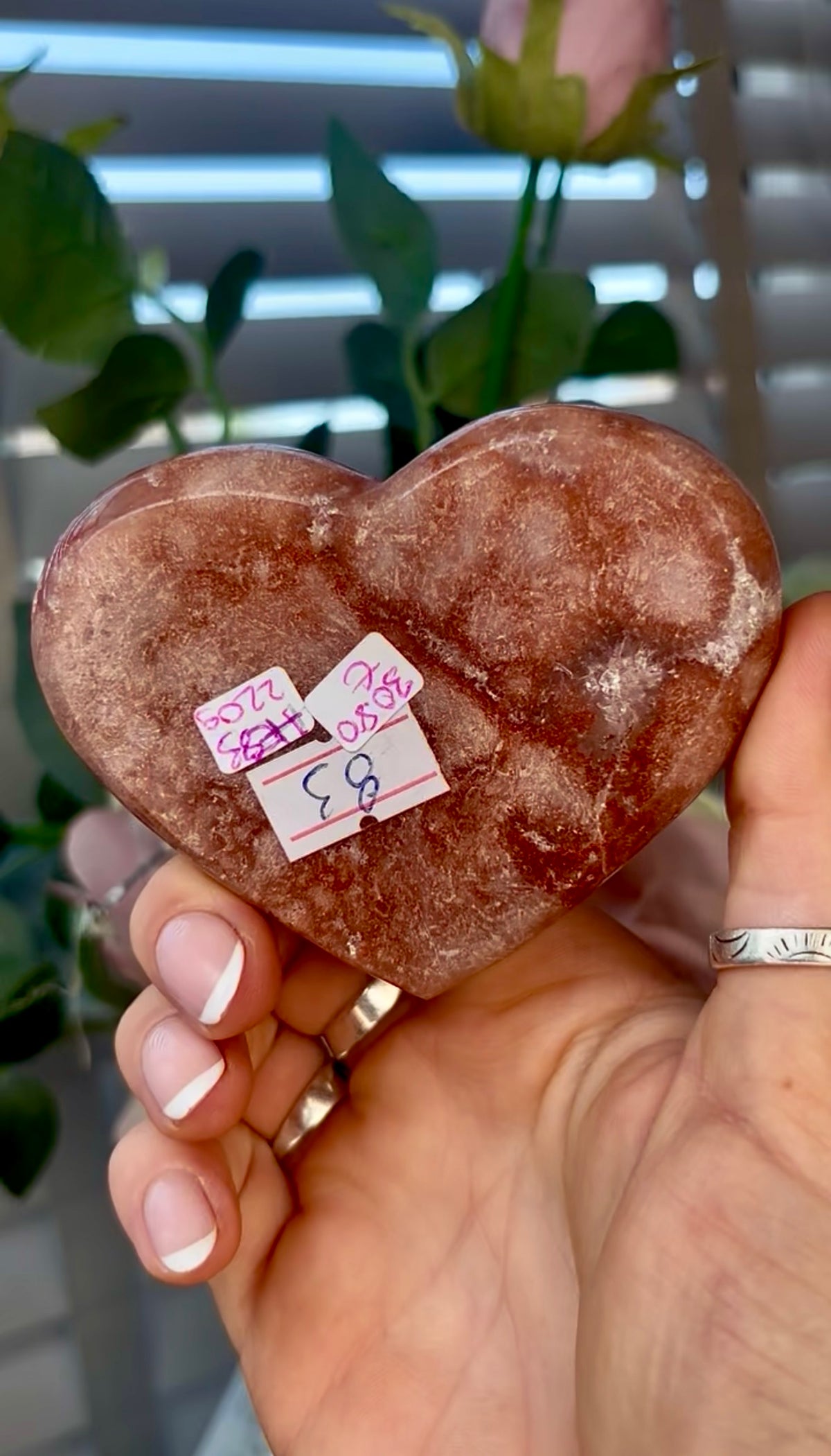 Gorgeous, pink amethyst heart- comes with stand