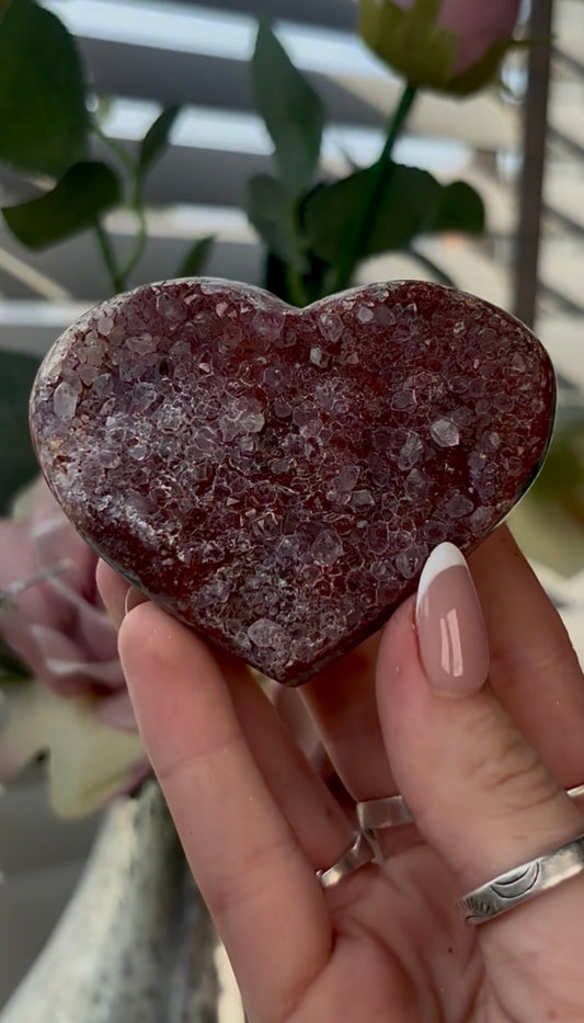 Gorgeous, pink amethyst heart with Jasper - comes with stand