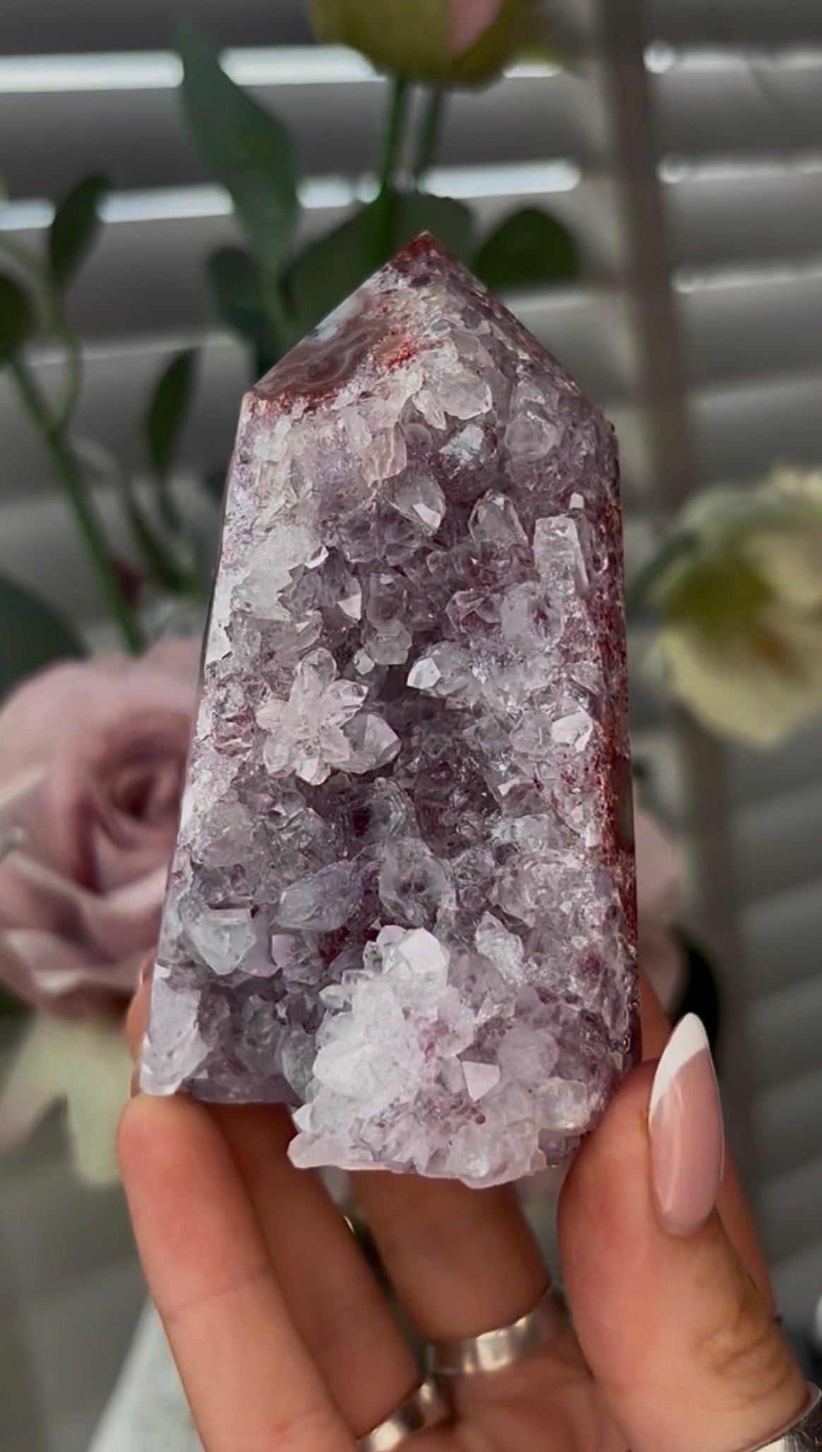 Beautiful, hq, druzy, Pink amethyst tower 10cm(h) by 6cm(w)