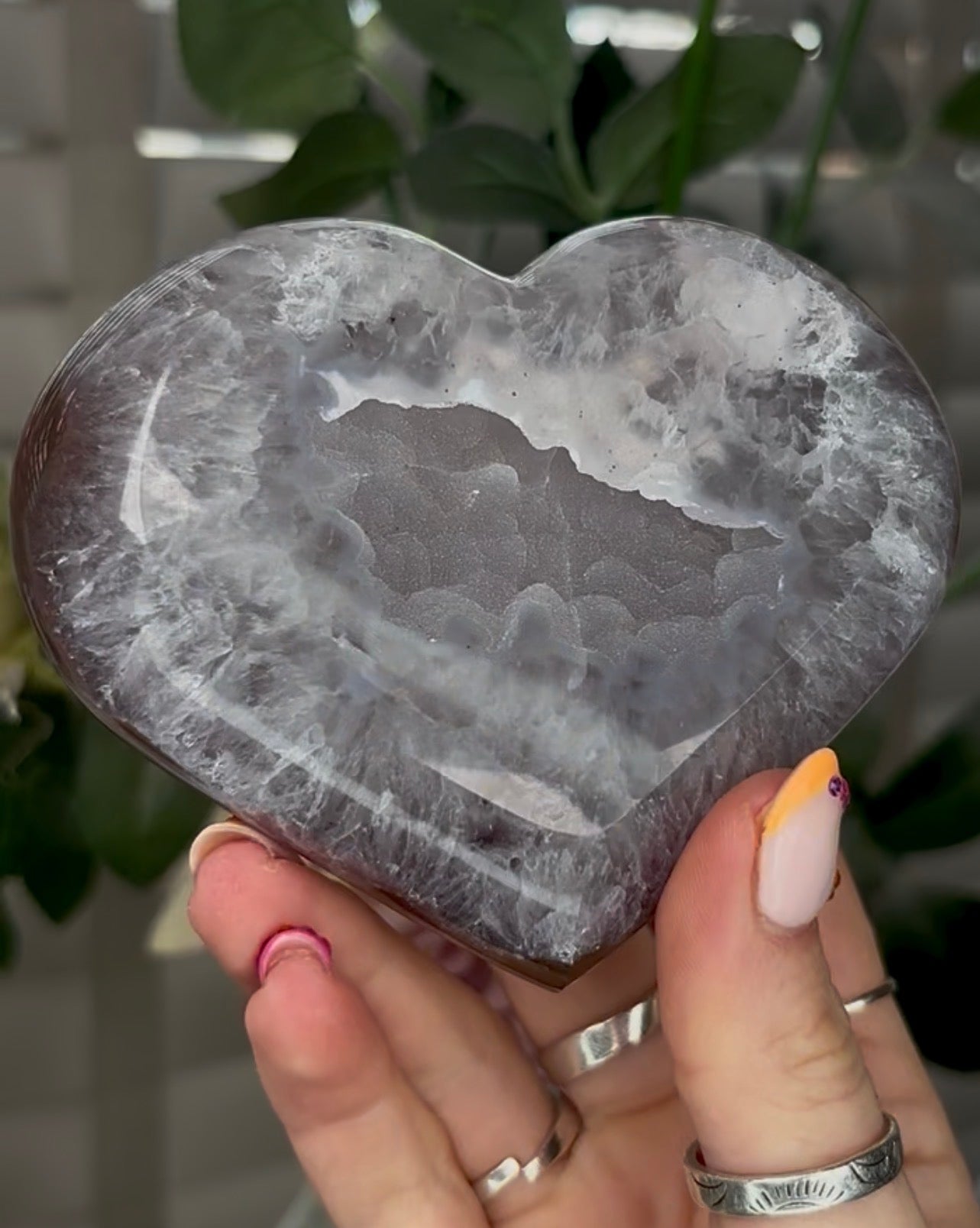 Beautiful, high quality, agate heart with druzy - stand included