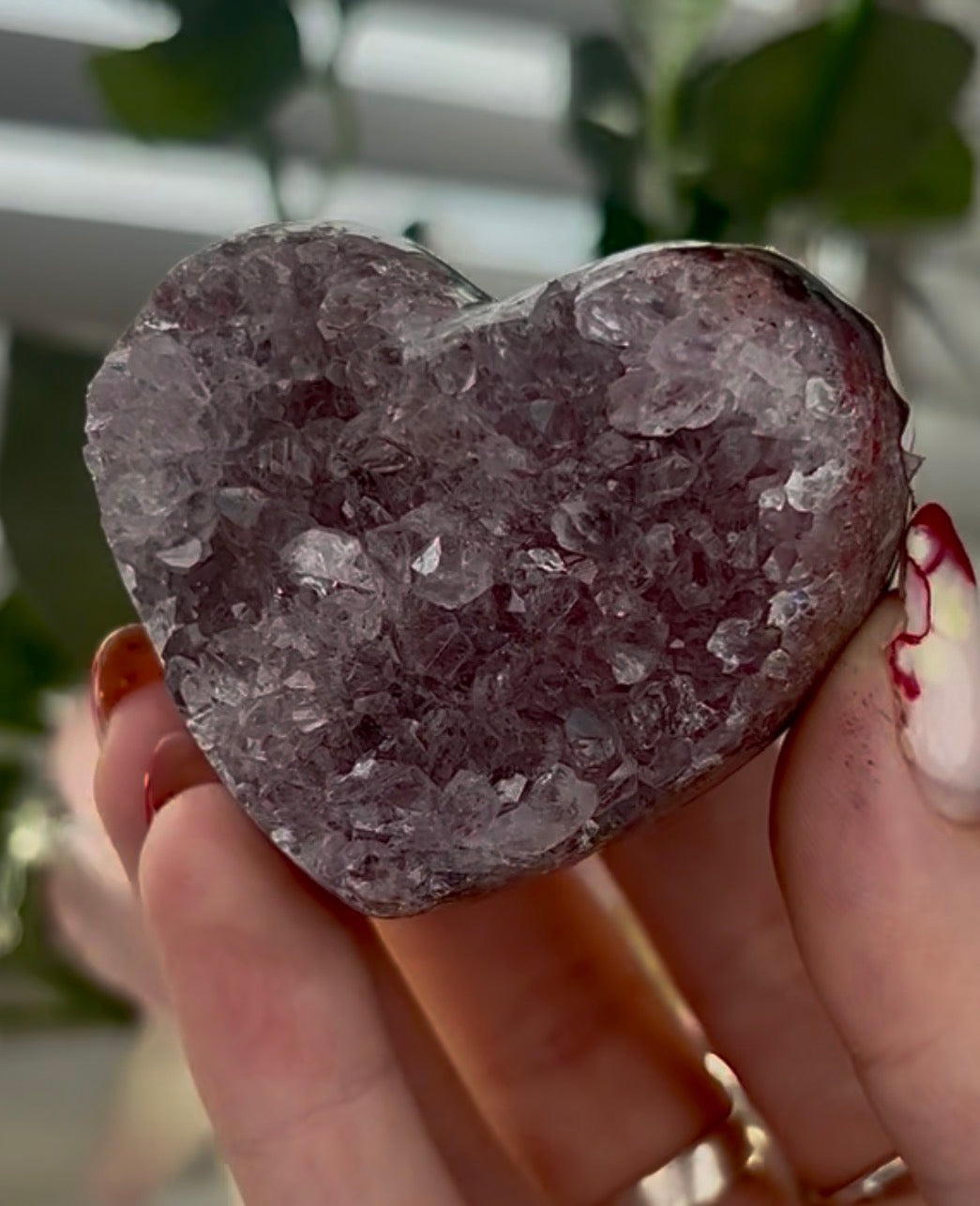 Mini, chunky, double sided, pink amethyst heart with purple quartz and jasper - comes with stand