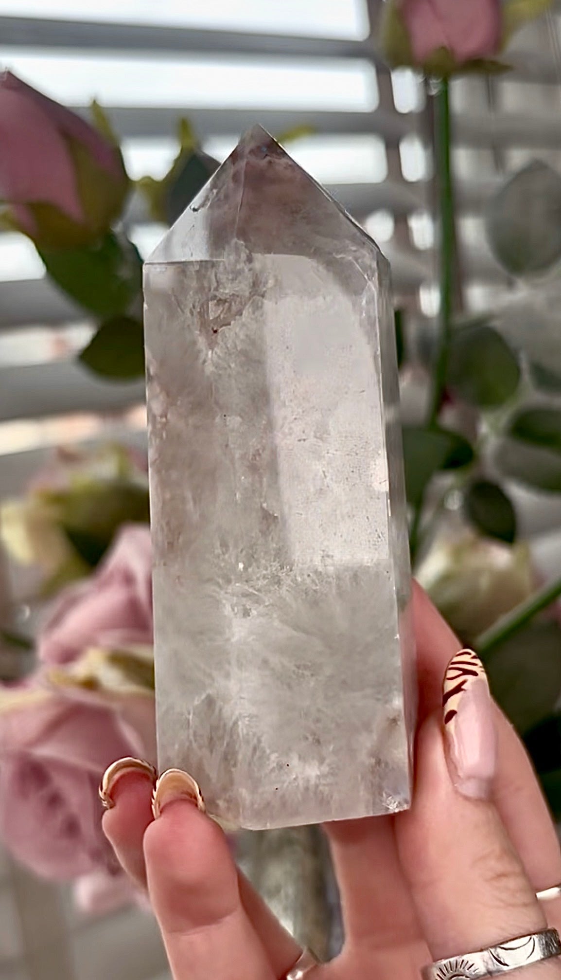 Stunning!! Super high quality, Druzy, green chlorite x blue flower agate tower
