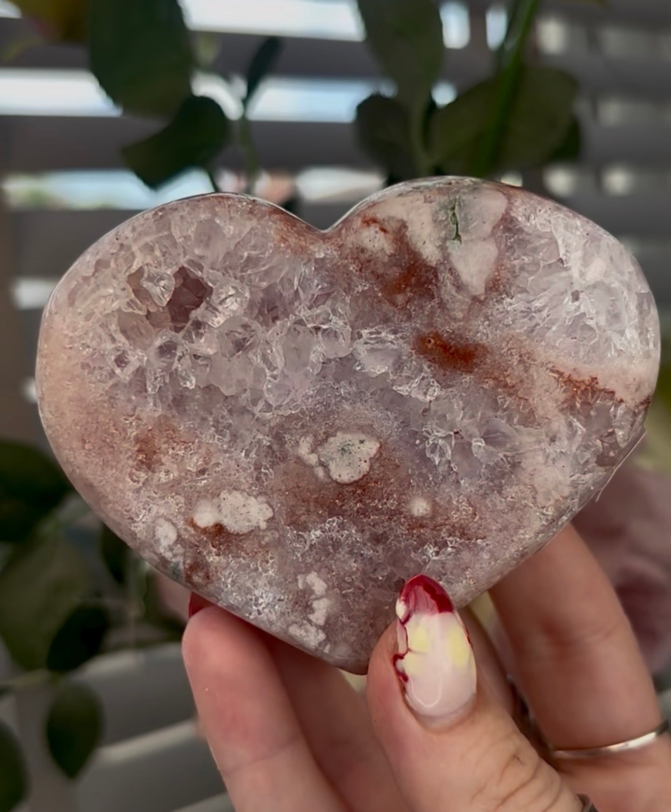 Beautiful pink amethyst heart - comes with stand (9cm)
