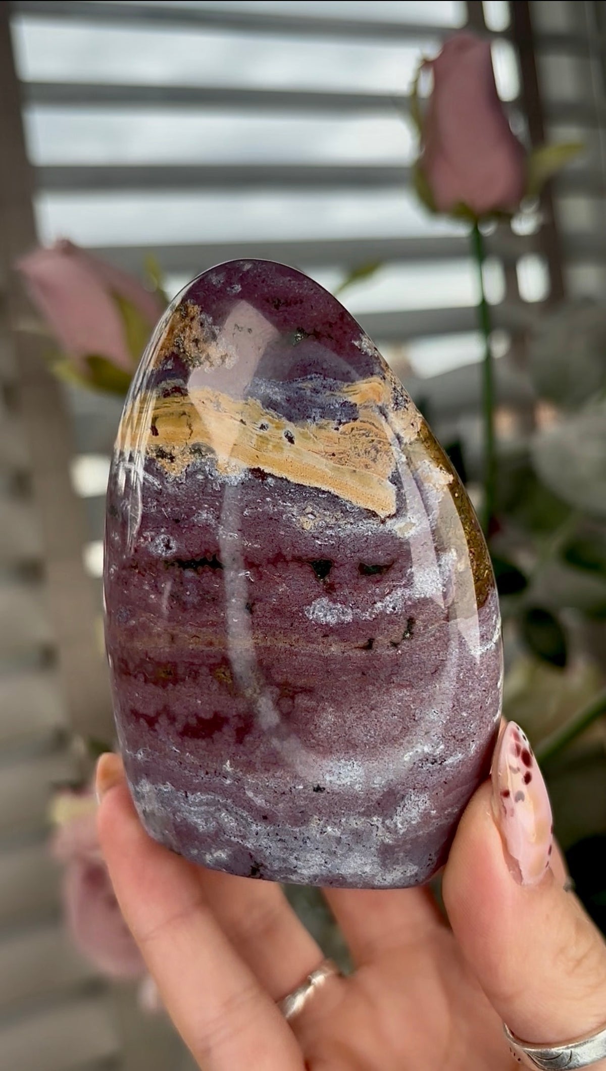 High quality, pastel purple & mustard ocean jasper Freeform - 9cm(h) by 6cm(w)